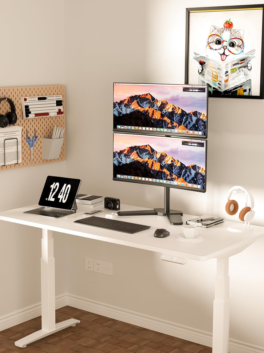 Dual Monitor Stand Free Standing Desk Mount Monitor Arm Fits Two Screens up to 32 inch 22 lbs Fully Adjustable Arms with Max VESA 100x100mm (ML7802)