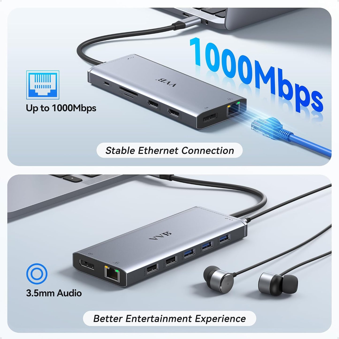 USB C Laptop Docking Station Dual Monitor HDMI Type C Hub Multiport Adapter | USB C Dongle Dock 14 in 1 USB C to 2 HDMI 4K+DisplayPort+Ethernet+4USB+2USB C+100W PD Charger+SD/TF for Dell/Lenovo/HP Laptop