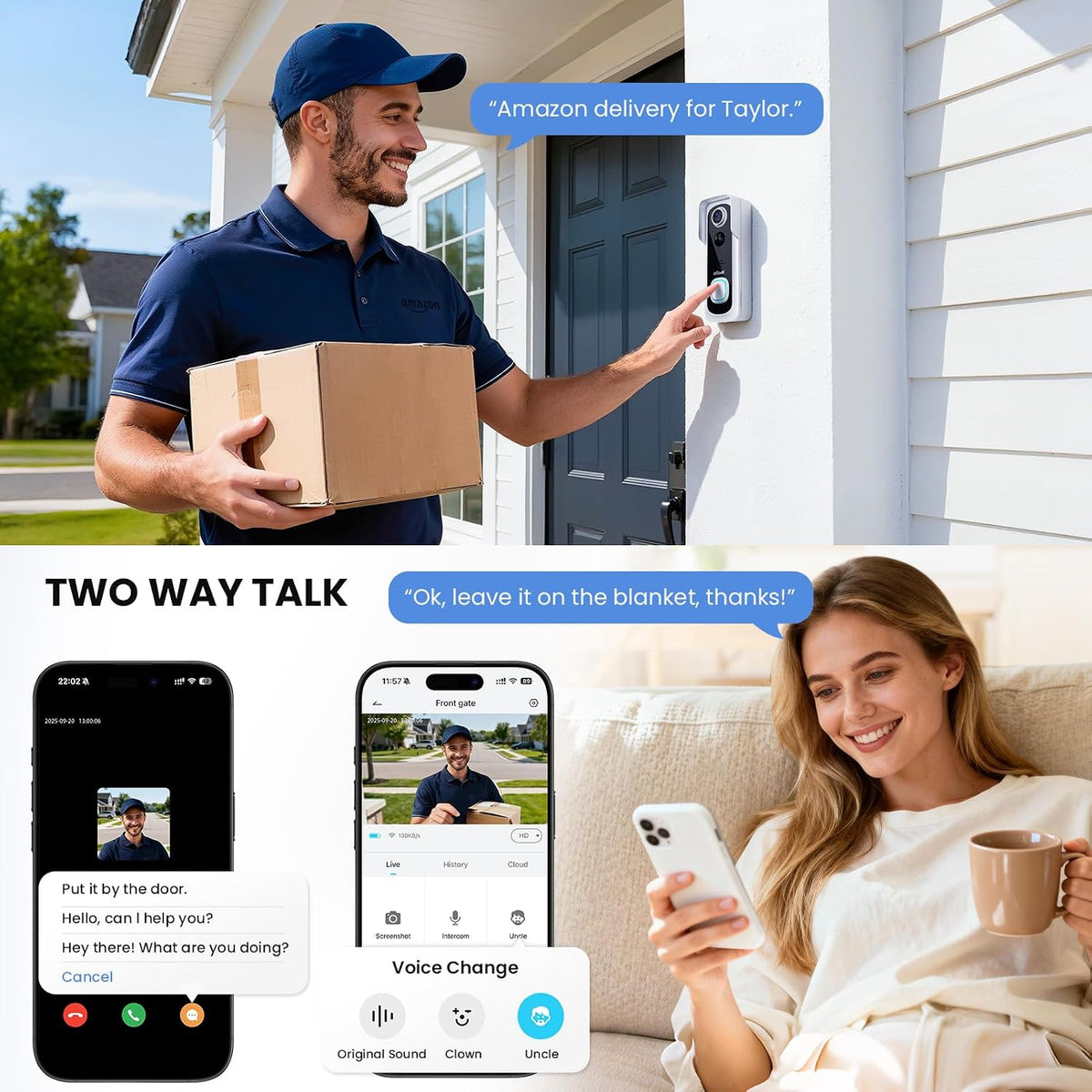 ieGeek Doorbell Camera Wireless No Subscription, 2K 3MP HD View PIR Motion Detection, Wireless Video Doorbell with Chime 2-Way Talk, Only Supports 2.4GHz WiFi, Local & Cloud Storage, White