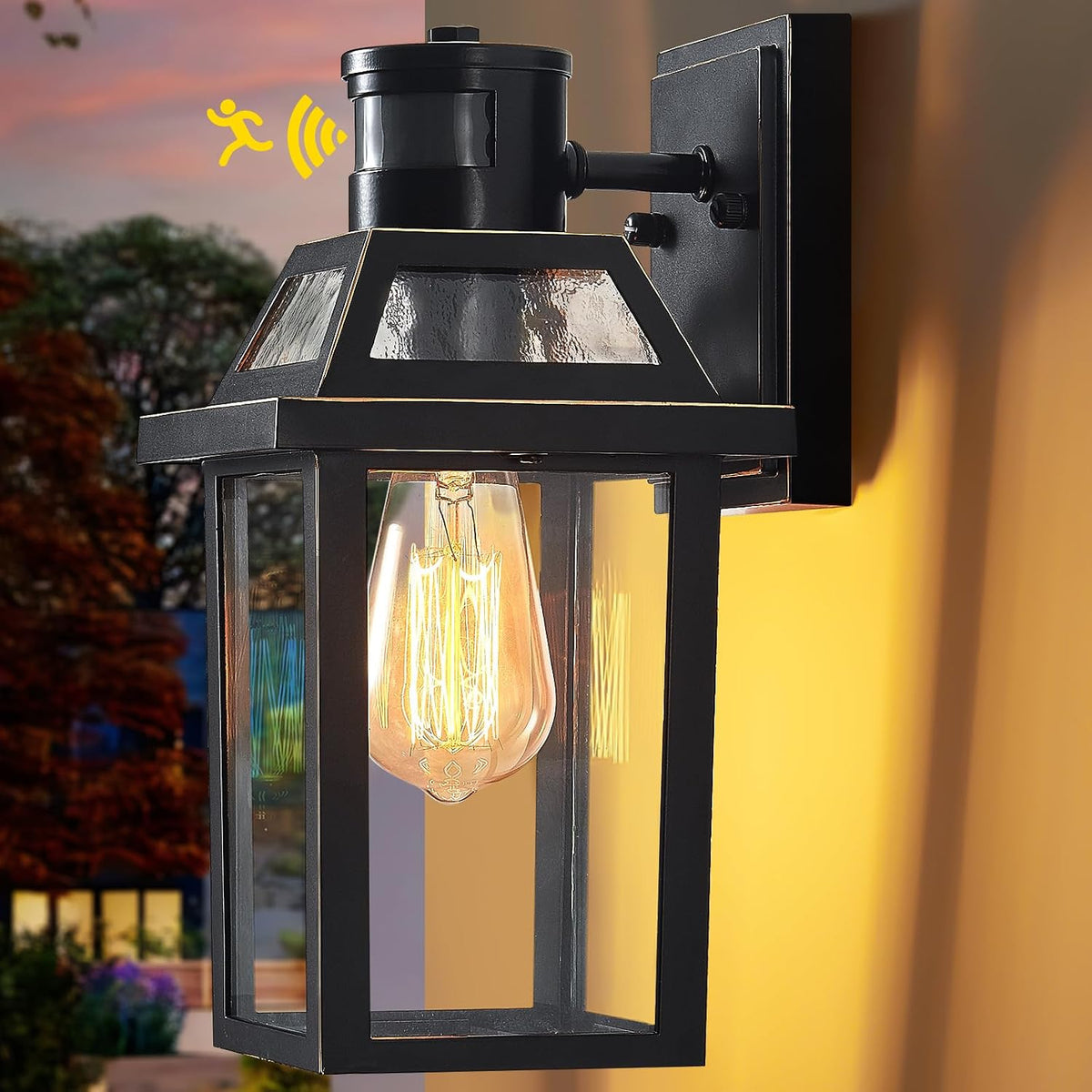 Motion Sensor Porch Light, Dusk to Dawn Outdoor Wall Light, Black, 1 Pack