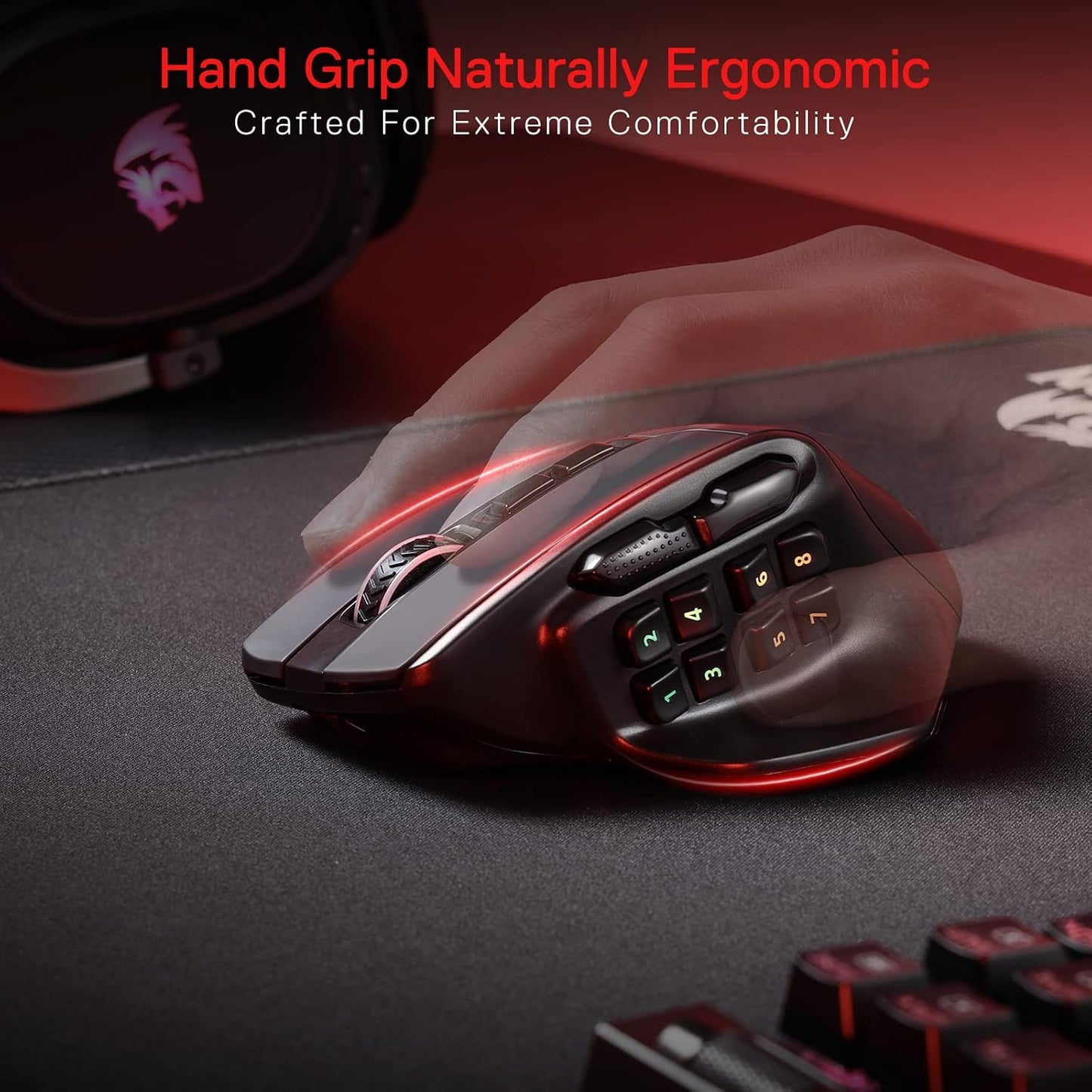 Redragon M811 PRO Wireless RGB Gaming Mouse 26K DPI Remapping Keys | Cable-Free 0 Delay Dedicated for FPS Gamers, Custom Macro Keybinds, Vibing Backlight, Ergonomic Grip Body Comfort