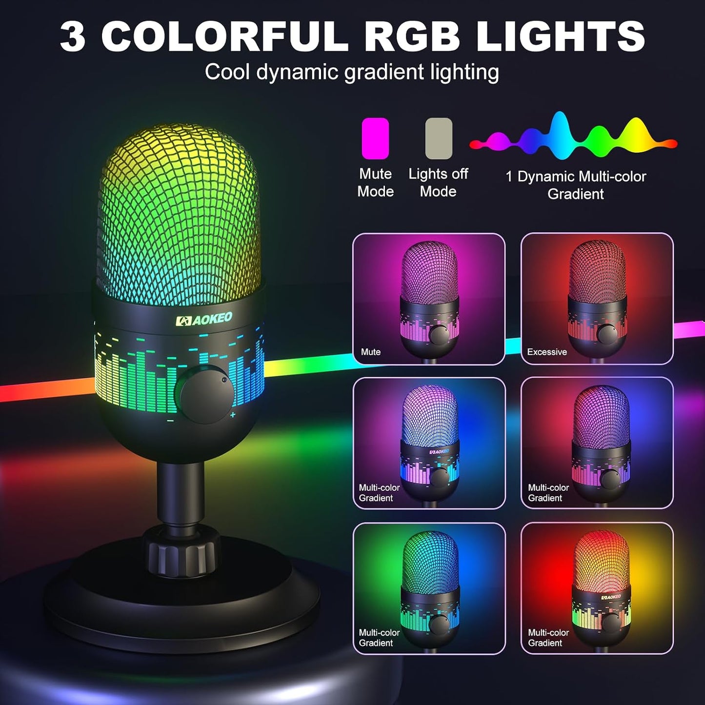 Aokeo Gaming Microphone, USB Computer Microphone for PC, Mac, PS4/5, Condenser Podcast Mic for Studio Recording, for Streaming Podcast YouTube, with Led Light