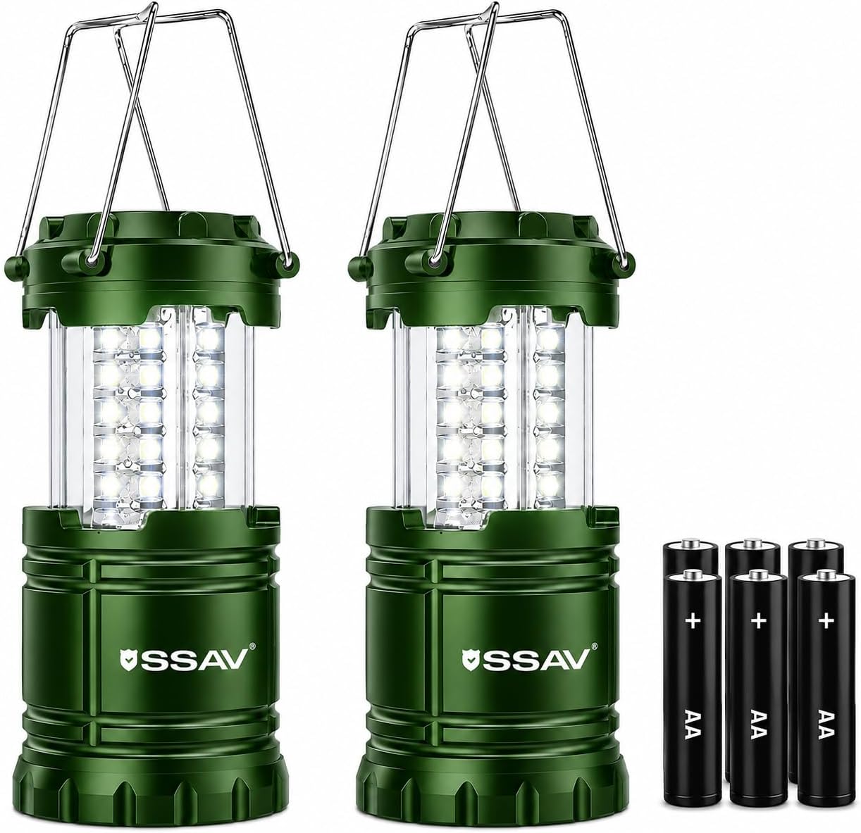 SSAV LED Camping Lantern, Emergency Lanterns for Power Outages & Hurricane Preparedness, Collapsible Portable Survival Lights for Camping, Storms & Emergencies, Batteries Included (4, Black)