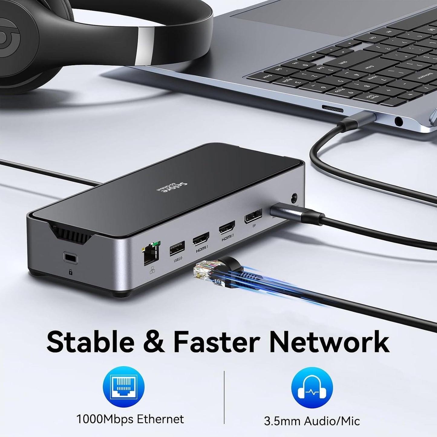 USB C Laptop Docking Station 3 Monitors,150W DC Power for Dell/Lenovo/HP | 2 HDMI DisplayPort 4K@144Hz,USB A 2.0/3.0,USB C 3.1 10Gbps&30W Output,Ethernet,microSD&SD,Audio,150W DC Power