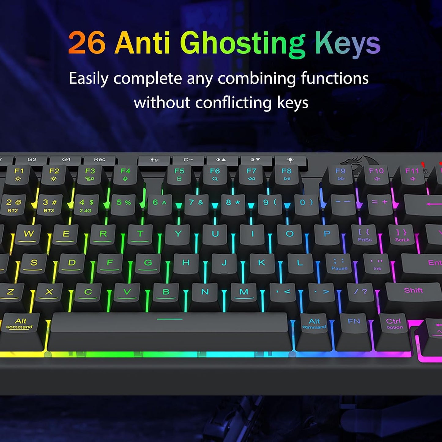 Redragon Wireless Gaming Keyboard, RGB Backlit, Portable 75% Design, Black | Bluetooth/2.4GHz/USB-C Wired, Mini Quiet Macro Membrane Keyboard, Rechargeable 4000mAh Battery, Anti-Ghosting for Win/MAC