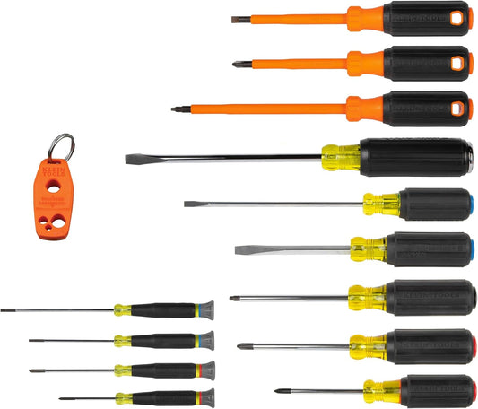 Klein Tools 85814 14-Piece Screwdriver Set, 4 Precision, 5 Standard Drivers with Color-Coded Handles, 3 Insulated Screwdrivers, 1 Demolition Driver, and Magnetizer