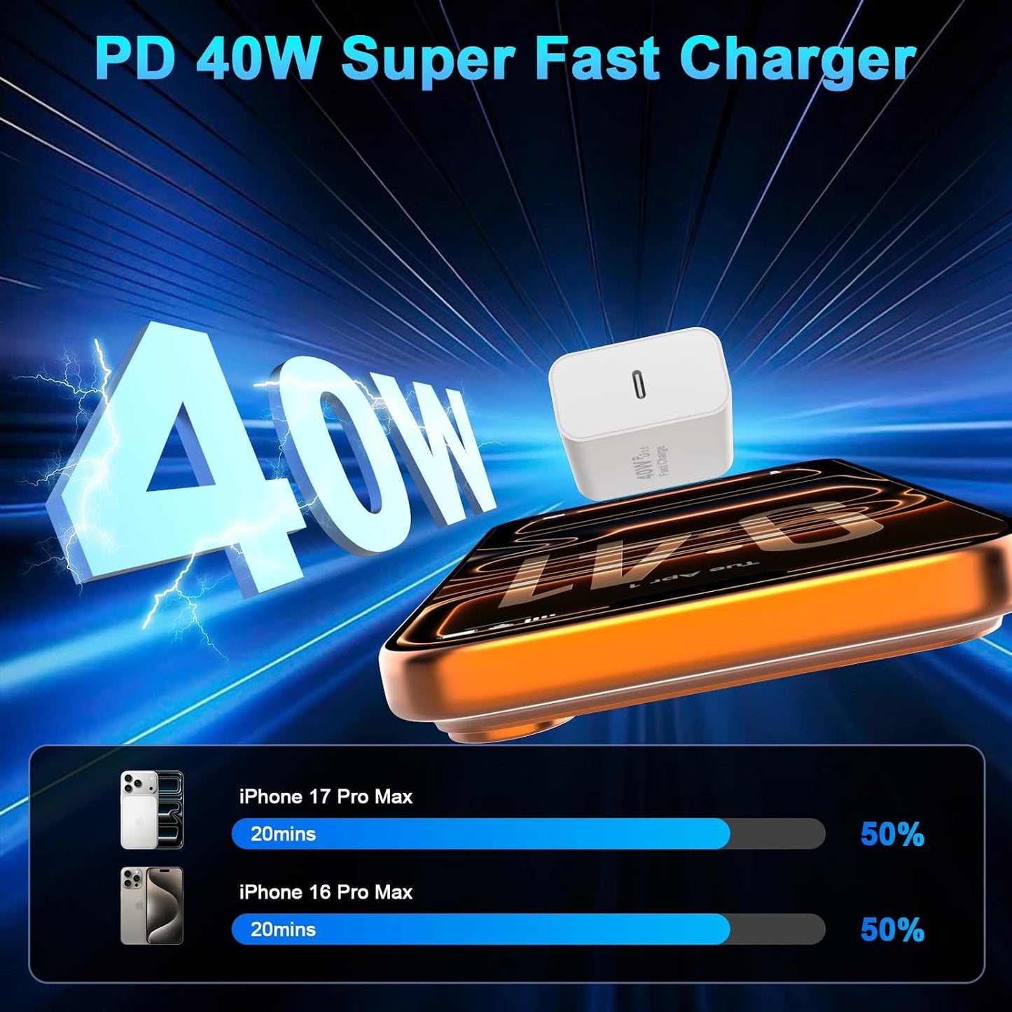 [Apple MFi Certified] iPhone 17 Charger Fast Charging, 40W USB C Charger | 2Pack 40W iPhone Charger USB C Block &amp; 6FT Type C Charging Cable Cord for iPhone 17/Air/17 Pro/17 Pro Max/16/15/16 15 Pro Max