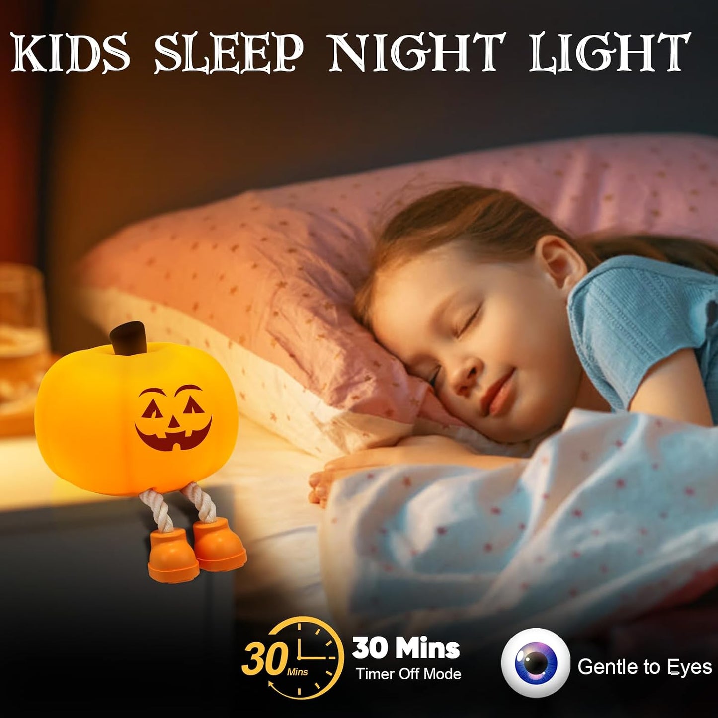 Pumpkin Night Light for Kids Cute Jack O Lantern Halloween Decor Nightlight for Baby Nursery Toddler Squishy Pumpkin Lights Cordless Rechargeable Dimmable Silicone Bedside Lamp Halloween Gifts