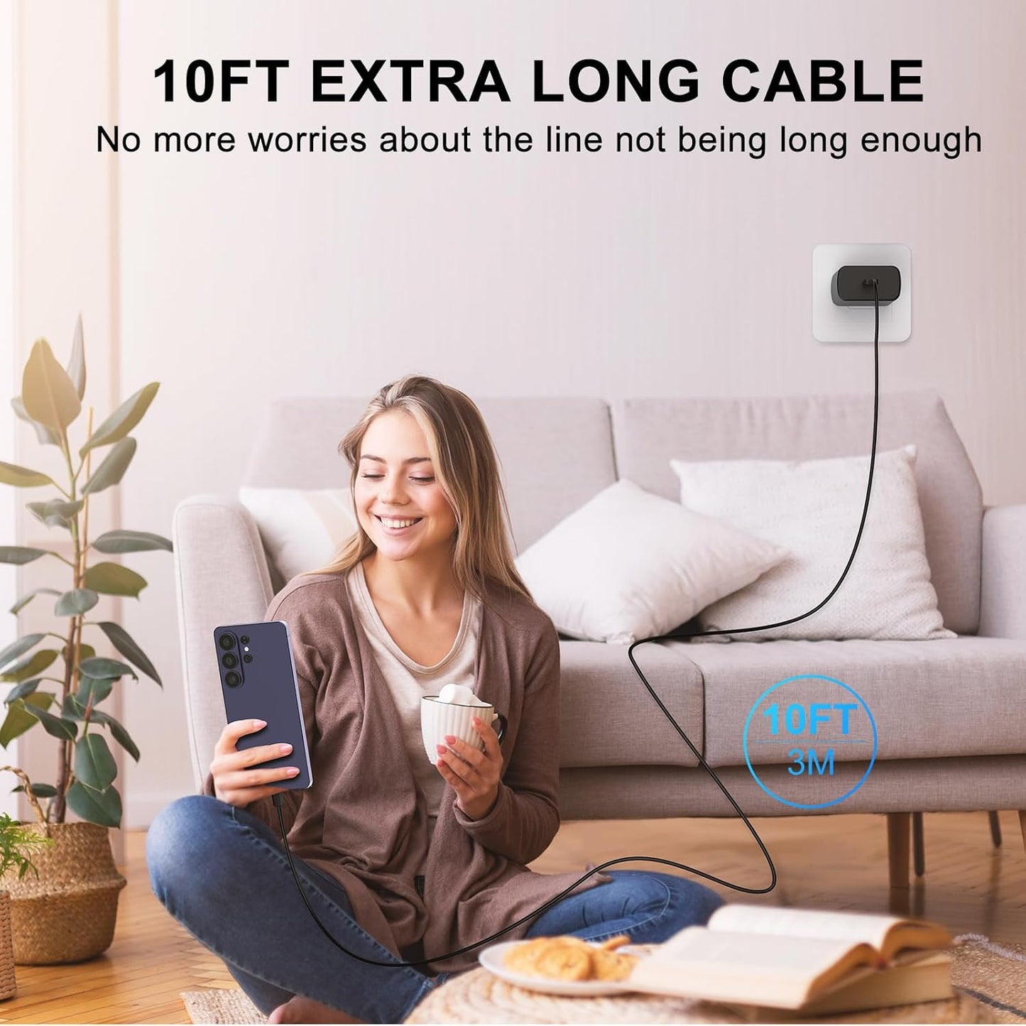 60W Super Fast Charger USB C, Type C Charger Fast Charging Android Phone Charger Block with 10FT USB C Chargers Fast Charging Cable Cord for Samsung Galaxy S26 Ultra/S26+/S26/S25Ultra/S25/S24-Black