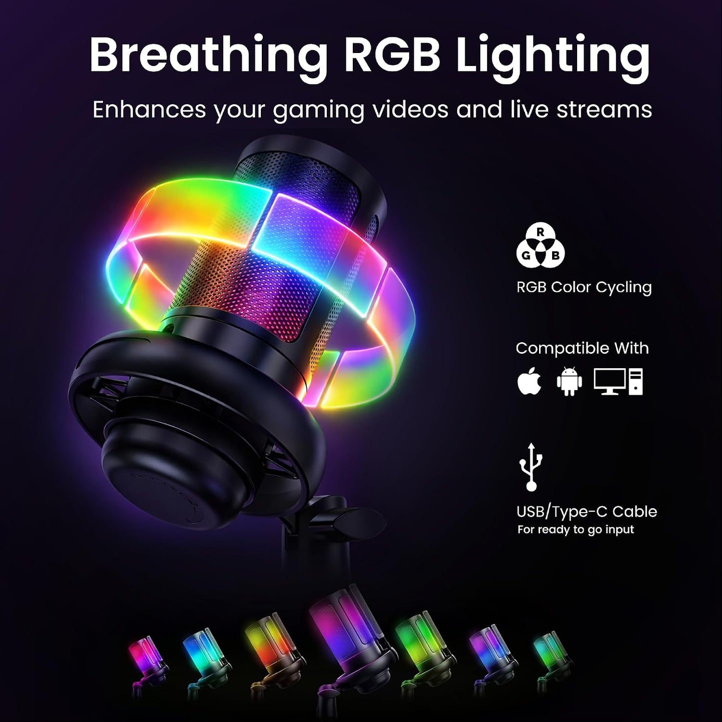 Webcam Streaming Kit with USB RGB Microphone & LED Light – 1080P 30FPS Streaming Camera Bundle for Twitch, YouTube, Podcasting, WFH – PC & Mac Compatible (Not for PS5 Alone)