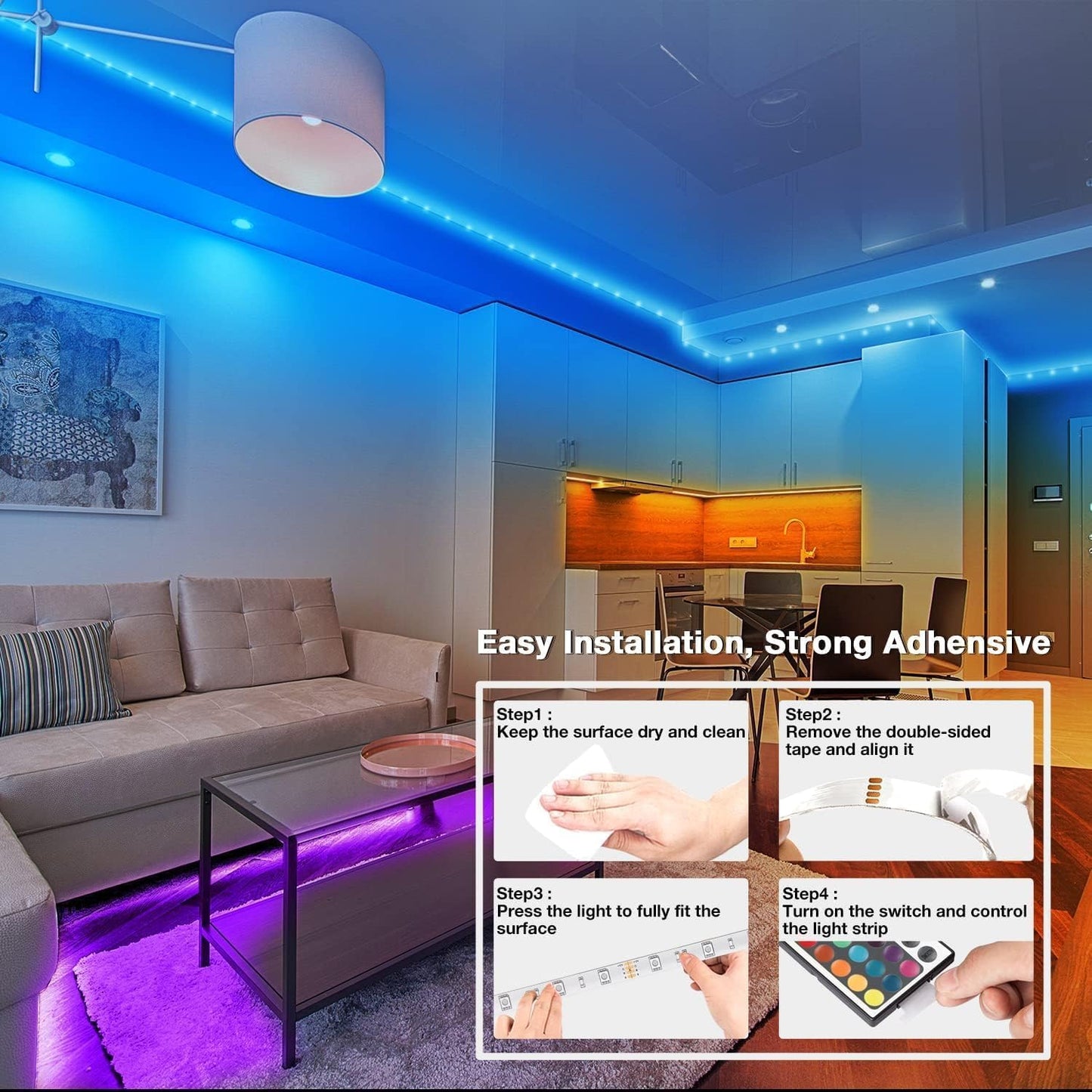dalattin Led Lights for Bedroom 130ft (2 Rolls of 65.6ft), Led Strip Lights with Remote & App Control, LED Light Strips for Decorative Purposes
