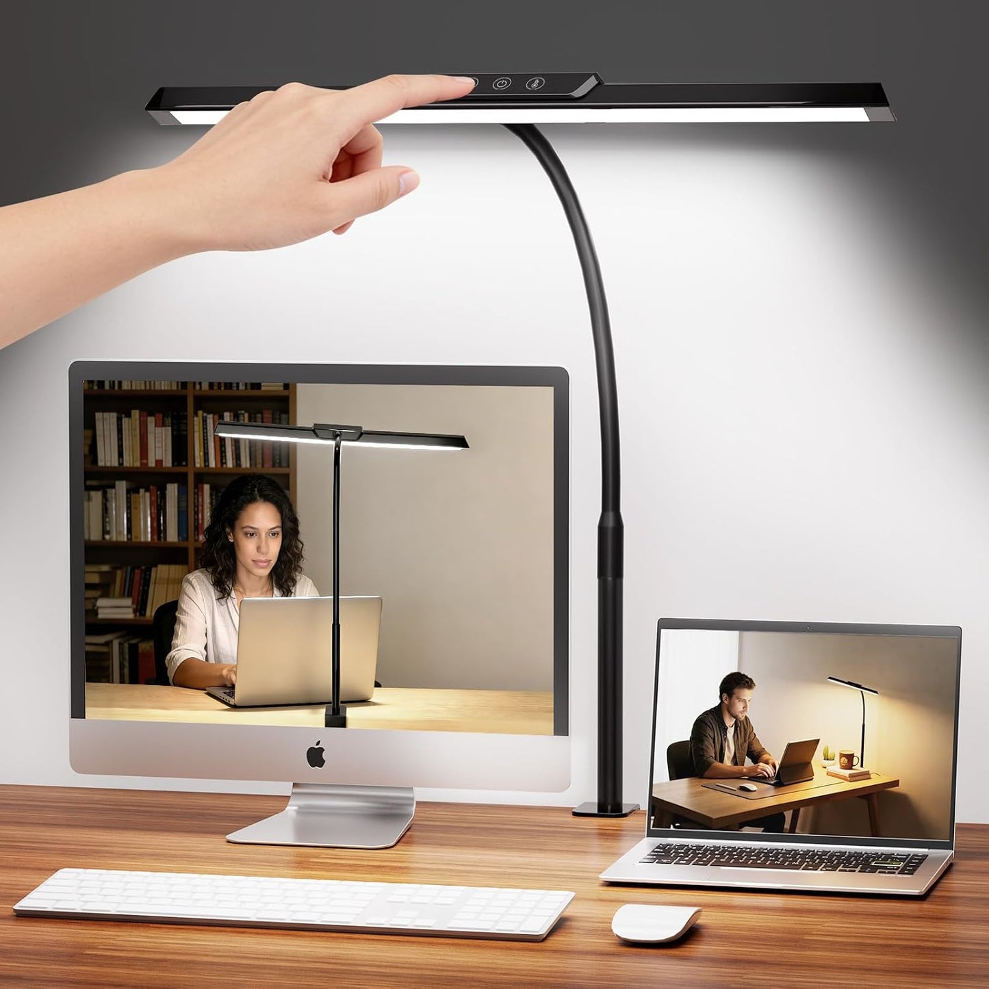 LED Desk Lamp for Office Home, Stepless Dimming Architect Desk Light with DC Adapter, Eye-Caring Desk Lamp with Clamp, 25 Lighting Modes Adjustable 12.8in Flexible Gooseneck for Workbench(Black)
