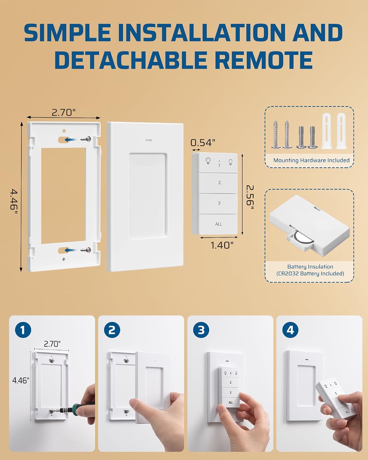DEWENWILS Remote Control Outlet, 1 Magnetic Remote and 2 Outlets | 100FT Range, 125V 60Hz 15A, 1875W, No Wiring, Programmable Remote Light Switch for Lamps, Fans, Household Appliance