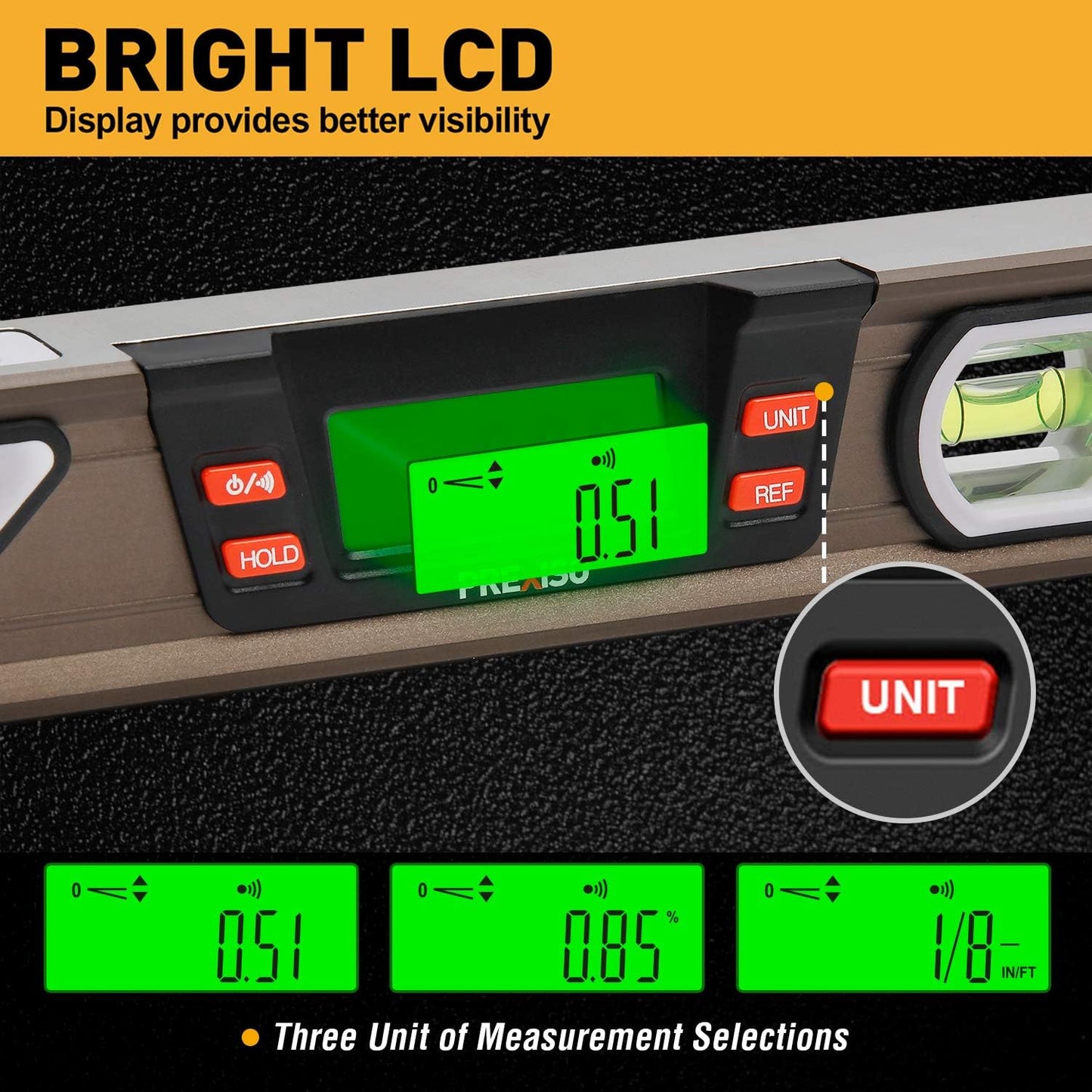 PREXISO Digital Level, 12-inch, Angle Slope with LCD Display, 360° Electronic Bubble Inclinometer, Vertical & Horizontal Spirit Bubble for Construction Carpenter Craftsman Renovation Home Professional