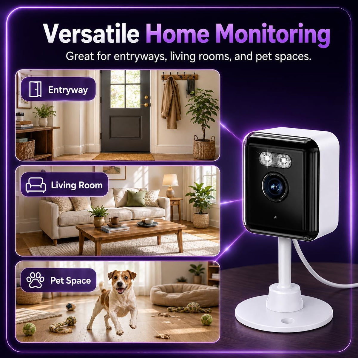 Gianteye 2K Indoor Security Camera (2-Pack), Dual-Band 2.4/5GHz WiFi Pet & Baby Monitor, AI Event Detection with Smart Search, Color Night Vision, 2-Way Audio, Human Detection, US App