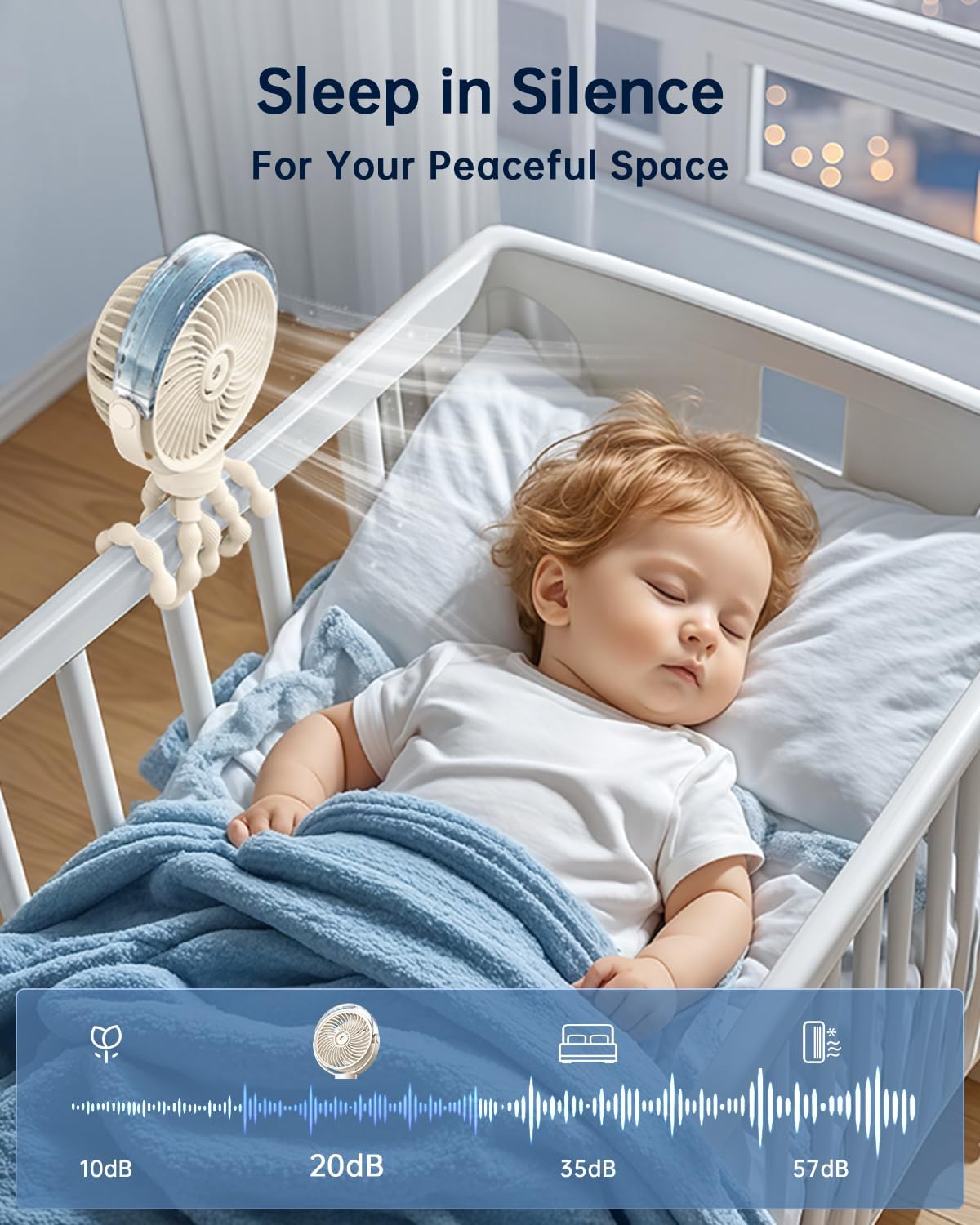 SWEETFULL Misting Stroller Fan – Portable Baby Fan with Spray Cooling, 4 Speeds, Quiet Rechargeable Fans for Travel, Outdoor, Golf Cart, Car Seat, Beach (Beige)
