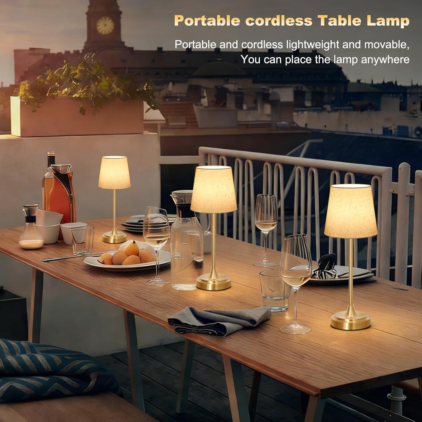 Wowag Cordless Table Lamp Rechargeable,5000mAh Battery Operated Desk Lamp,3 Colors & 7 RGB Stepless Dimmable,Touch Control Ambient Light for Bedside,Bedroom,Dining Room,Living Room,Gold,FlaxenShade