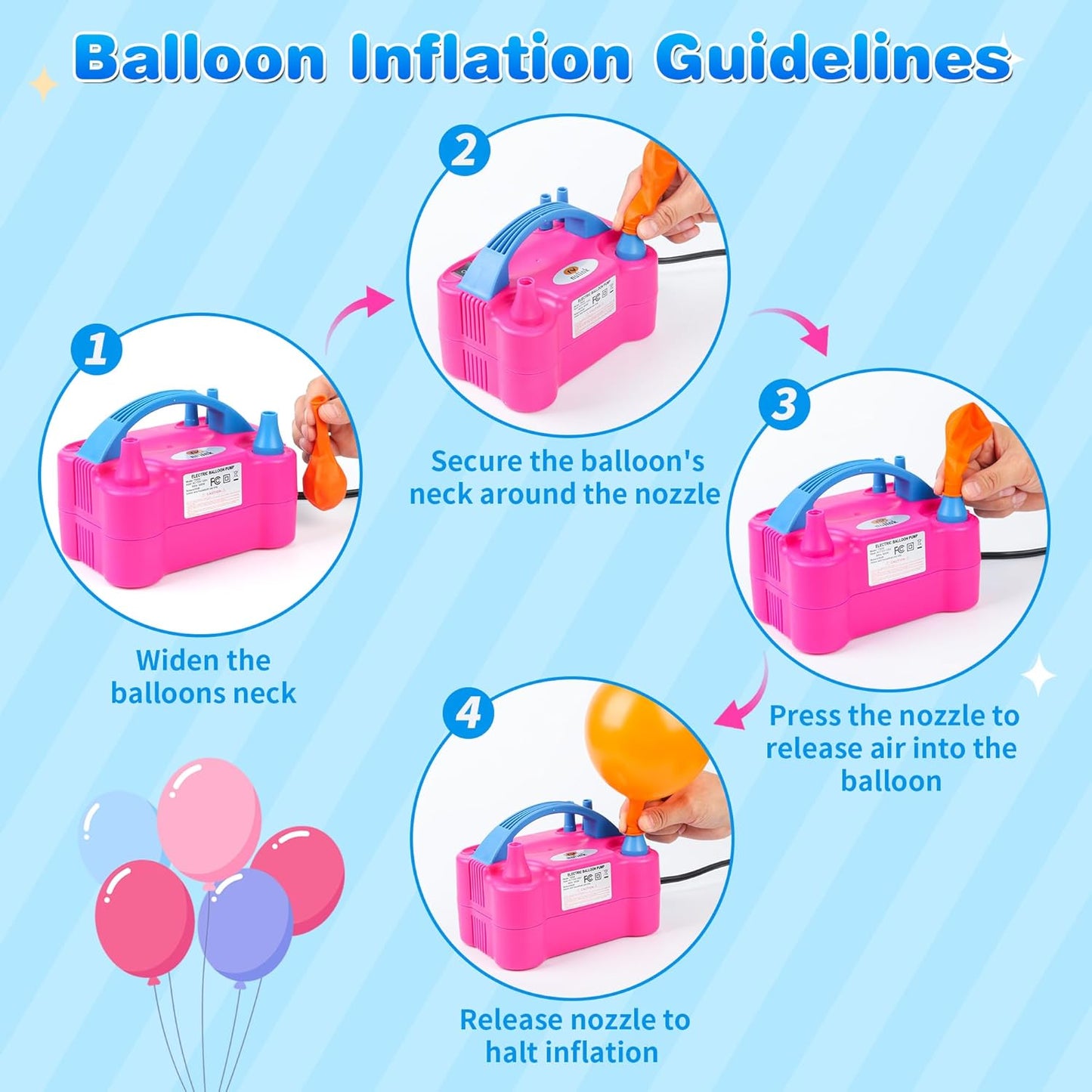 Electric Balloon Pump, Portable Electric Balloon Blower Machine Balloon Air Pump Dual Nozzle 110V 600W Balloon Inflator for Party Decorations