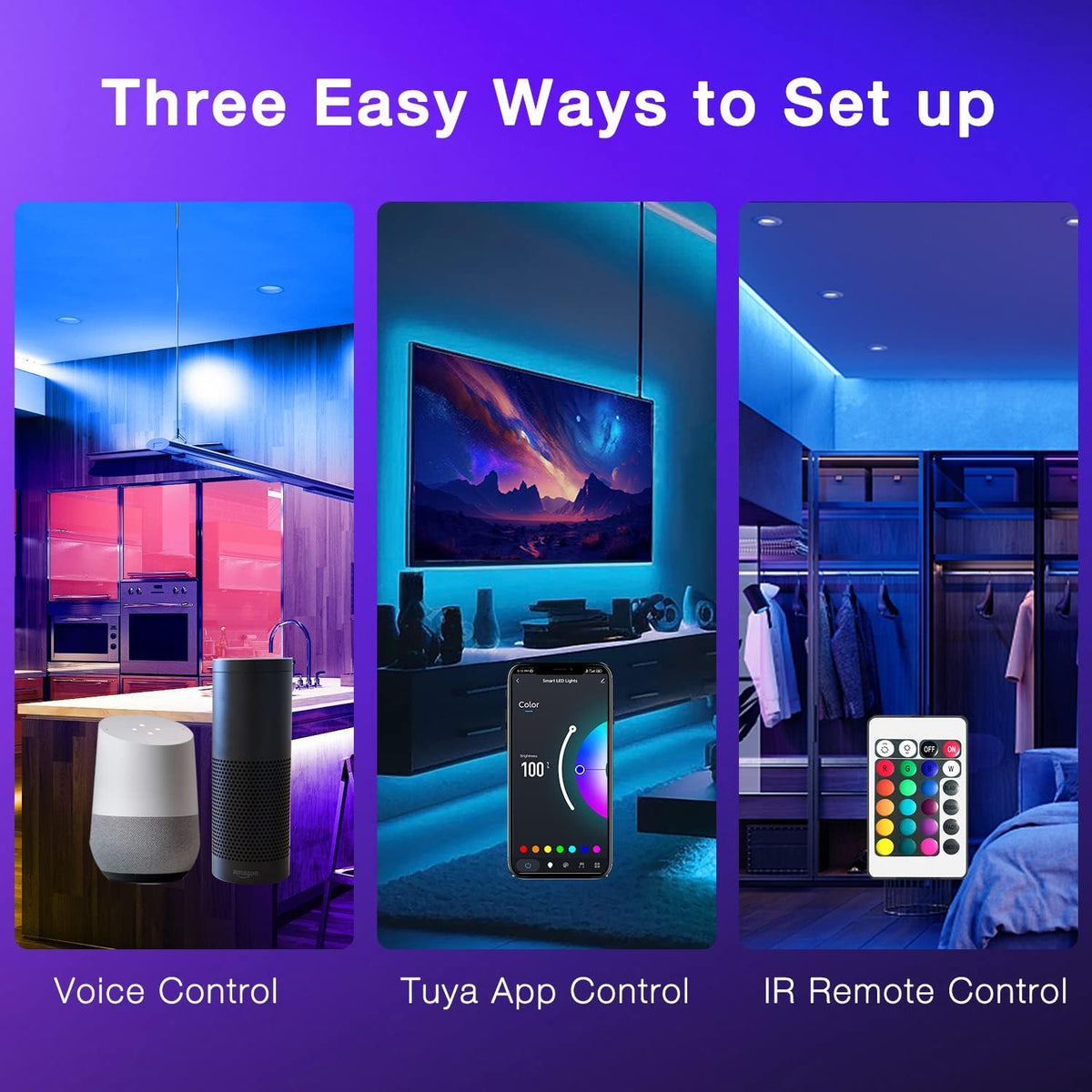 DAYBETTER Smart WiFi Led Lights 100ft, Tuya App Controlled Led Strip Lights, Work with Alexa and Google Assistant, Timer Schedule, Color Changing Led Lights for Bedroom Party Kitchen