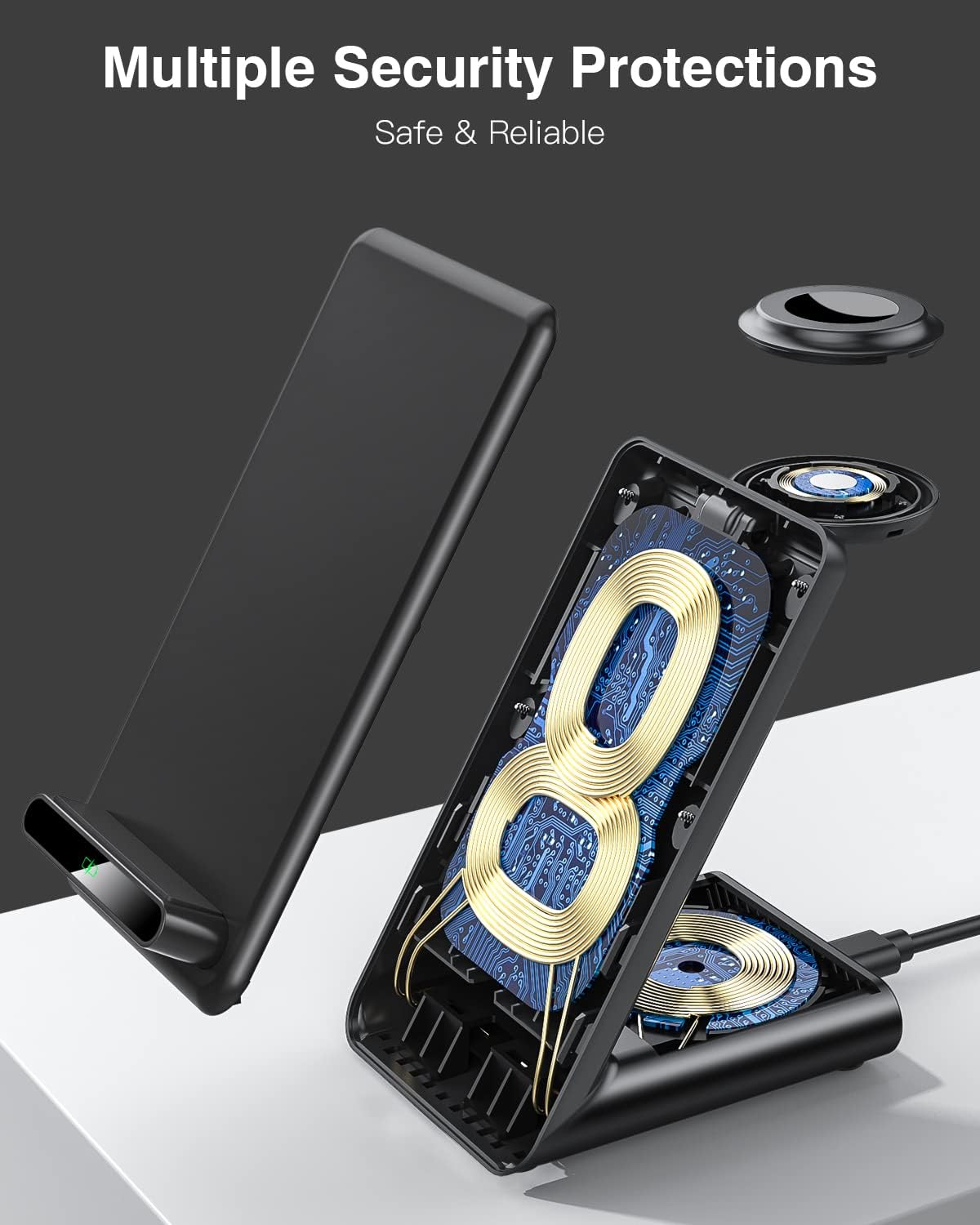 Wireless Charging Station,3 in 1 Charging Stand for Apple Multiple Devices | Fast Wireless Charger for Apple Watch Ultra 11 10 9 8 7 6 SE 5 4 3, for iPhone 17/Air/16/15/14/13/12,for AirPods Pro (Black)