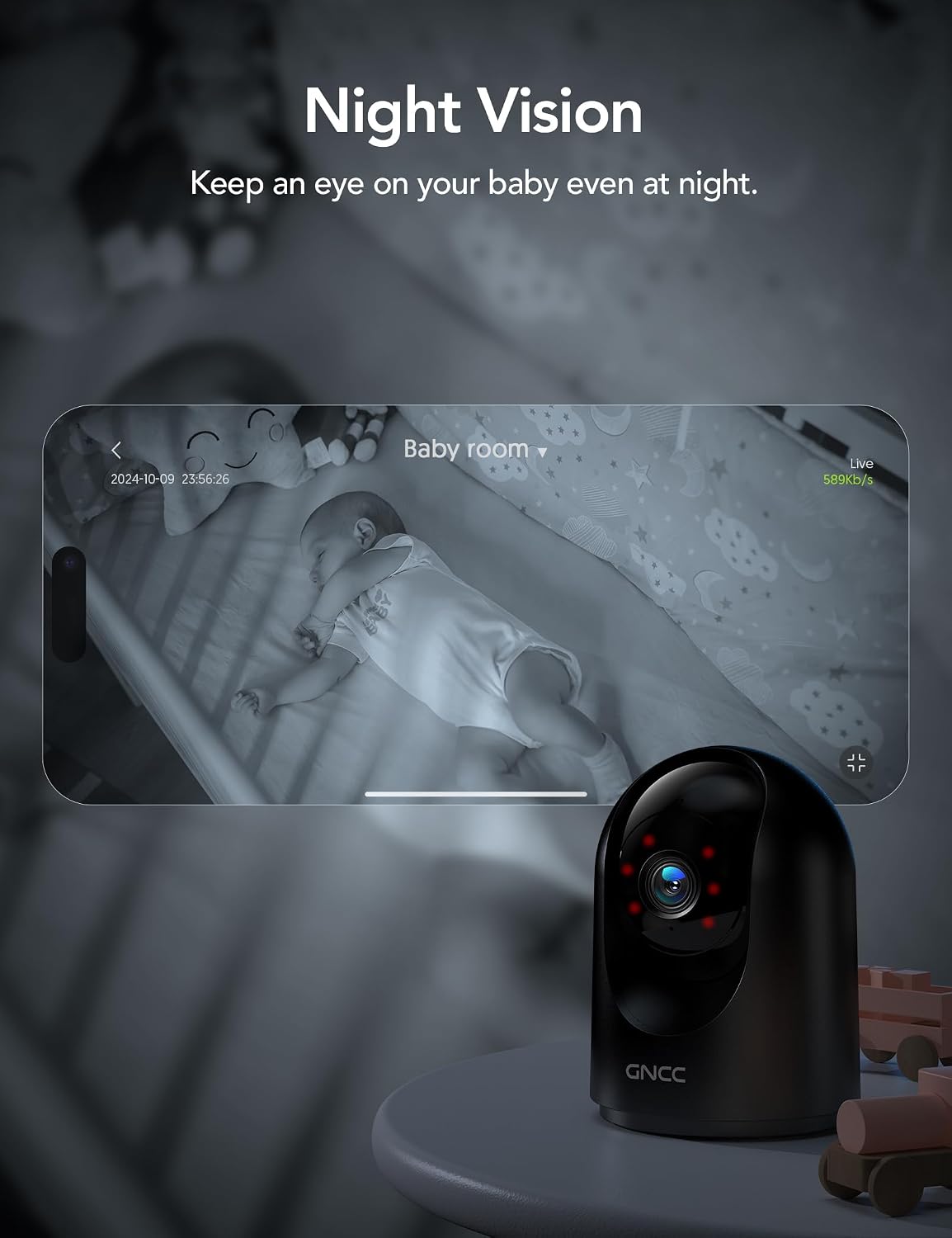 GNCC Security Camera, 2K Indoor Camera 360° Cameras for Home Security