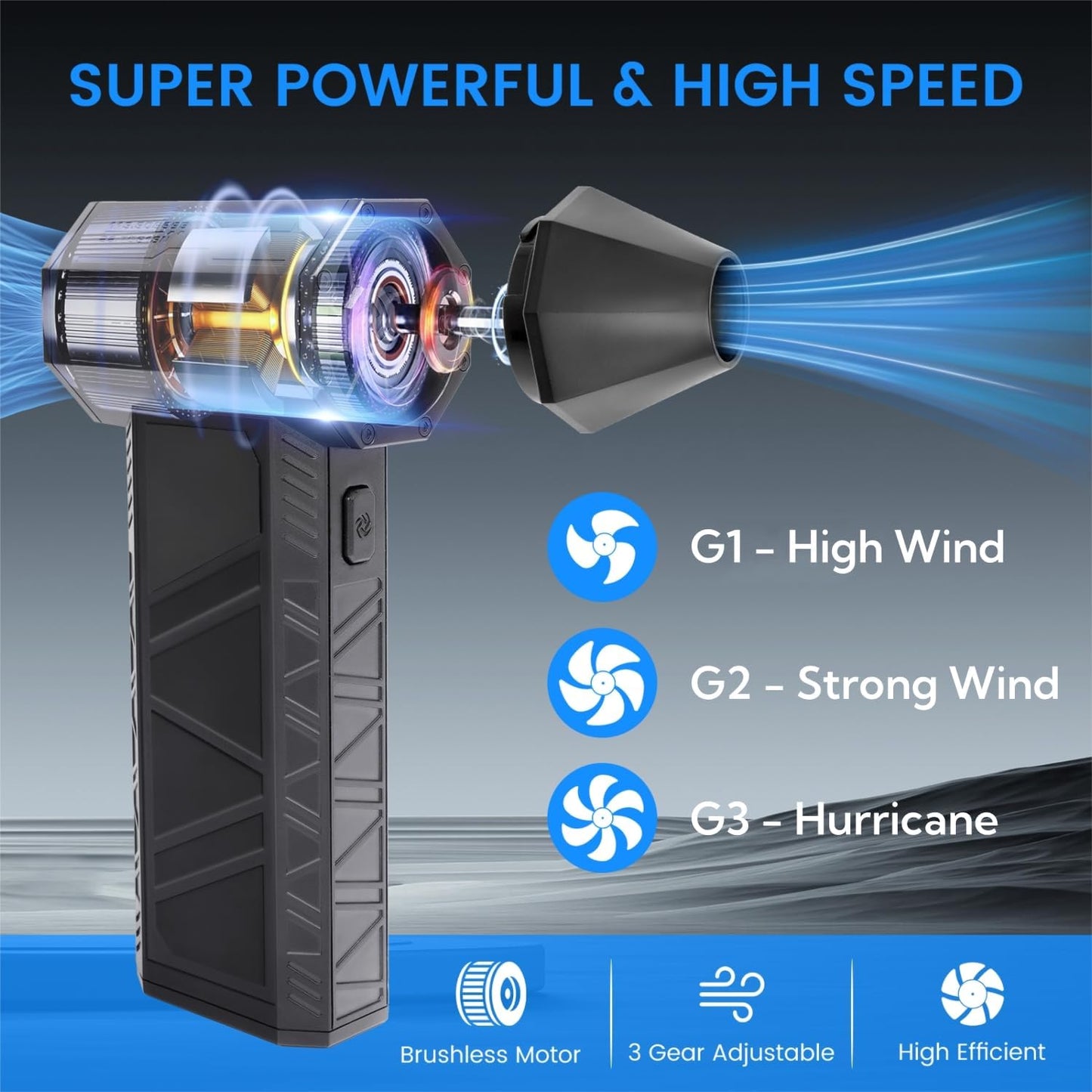 Compressed Air Duster, 3-Gear Electric Air Duster Rechargeable | Super Power Air Blower with Brushless Motor, Mini Blower for Computer, Keyboard, Car, House, Office, Outdoor, PC Cleaning Kit