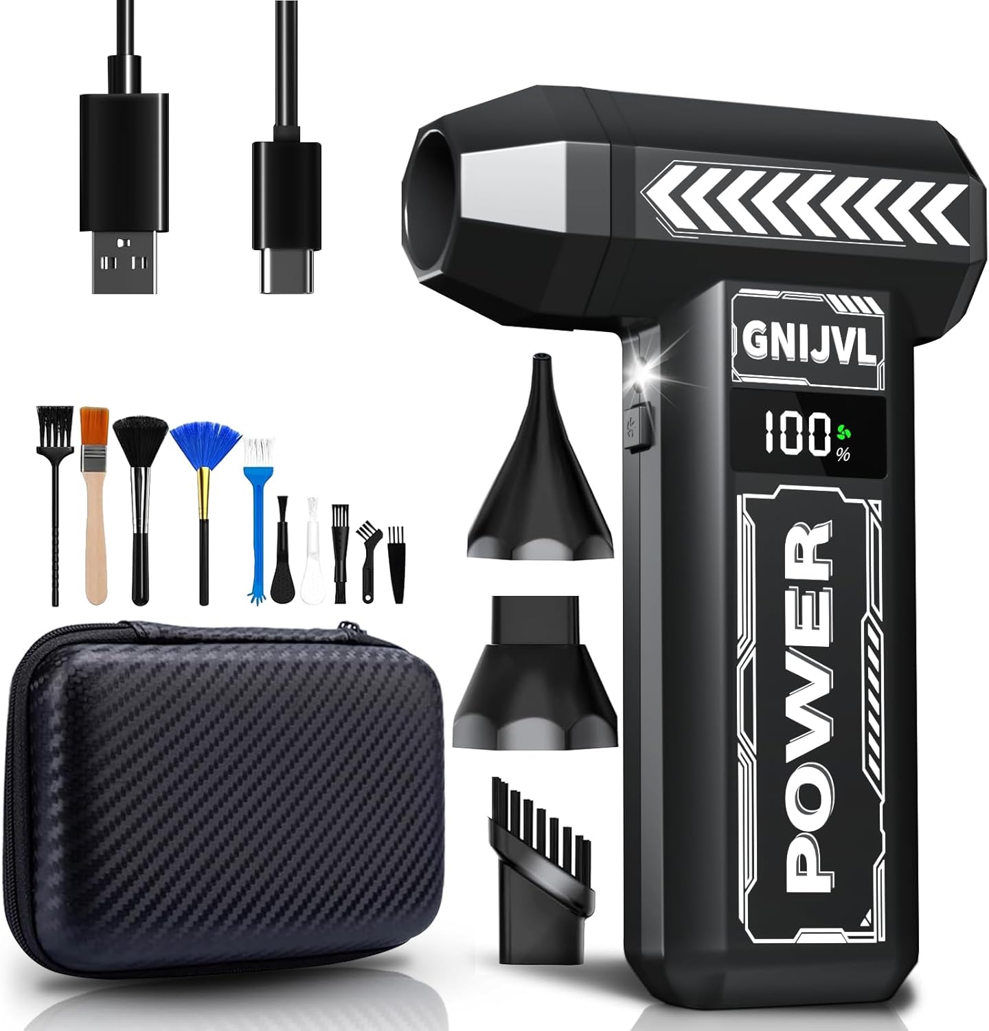 Compressed Air Duster, 150,000RPM 4-Gear Adjustable Super Power Air Blower Electric Air Duster with LED Light,One-tap Booster with 8000mAh Rechargeable Battery for PC, Keyboard, Car, Home Cleaning