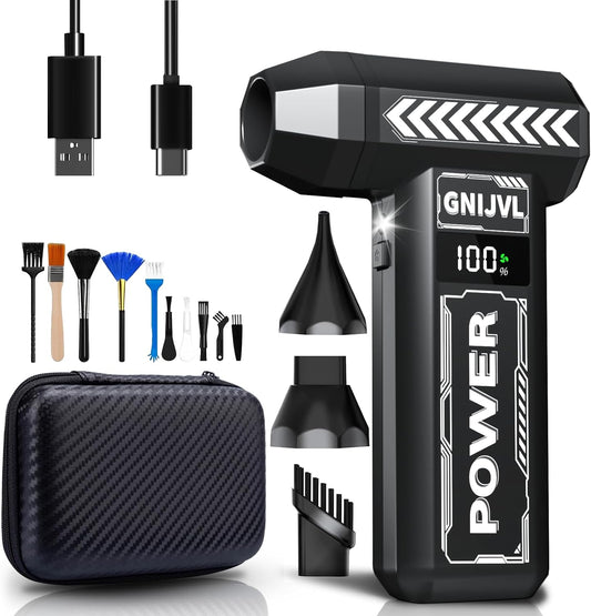 Compressed Air Duster, 150,000RPM 4-Gear Adjustable Super Power Air Blower Electric Air Duster with LED Light,One-tap Booster with 8000mAh Rechargeable Battery for PC, Keyboard, Car, Home Cleaning