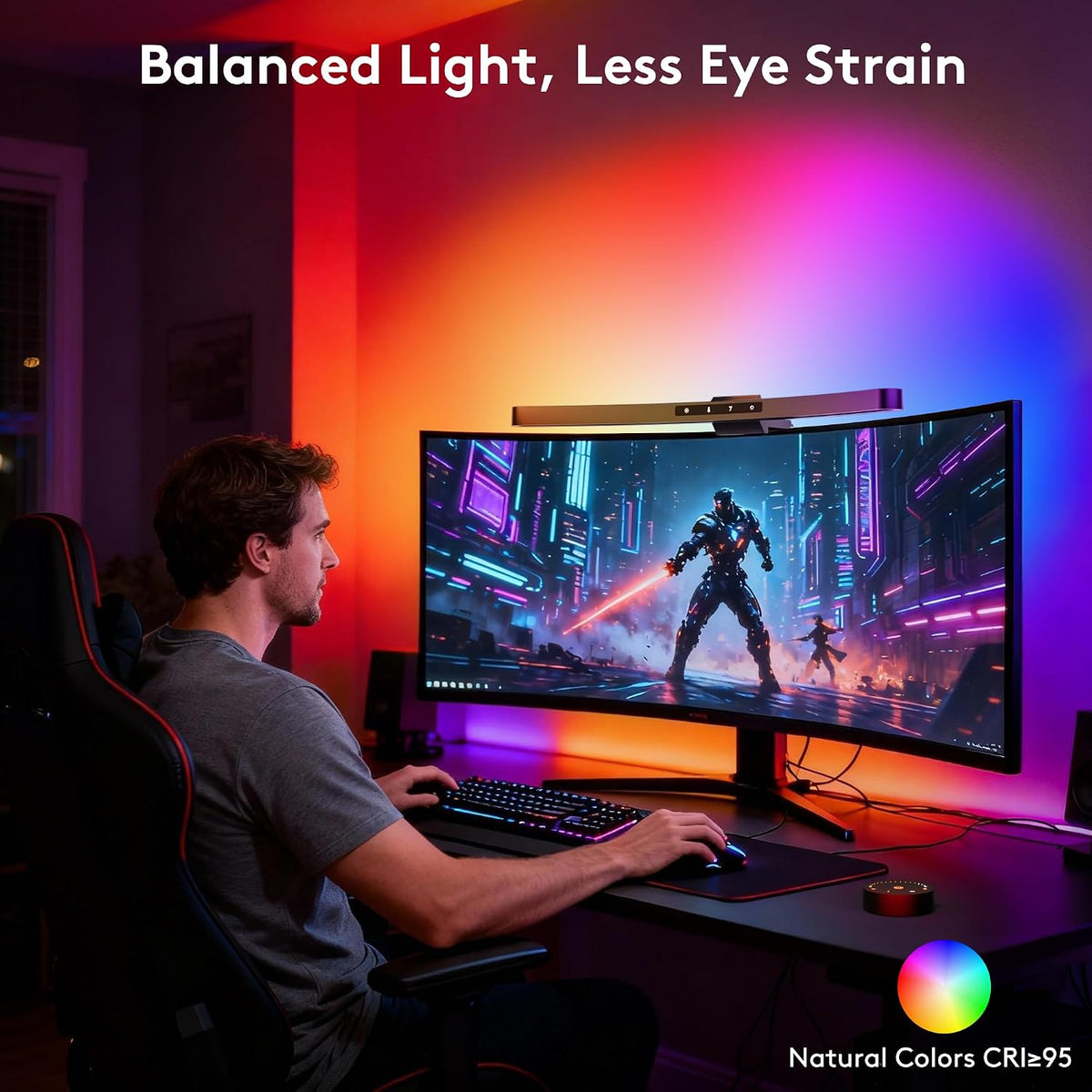 Quntis 17.7'' Curved Monitor Light Bar RGB Backlight with Music Sync, Black