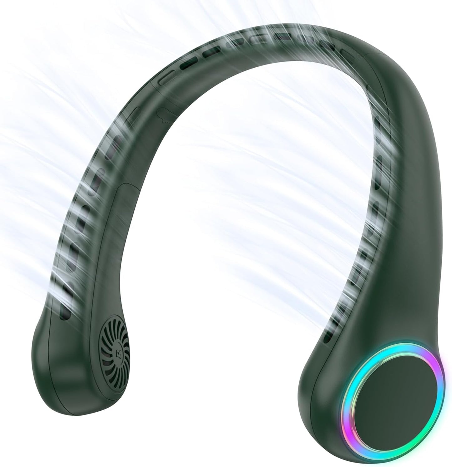 Portable Neck Fan, Personal Fan with 4000mAh Battery, Rechargeable Neck Fan with 3 Speeds and 64 Cool Lights, Birthday Gifts for Men Women Mom Dad, Hands Free Cooling fan for Summer(Dark Green)