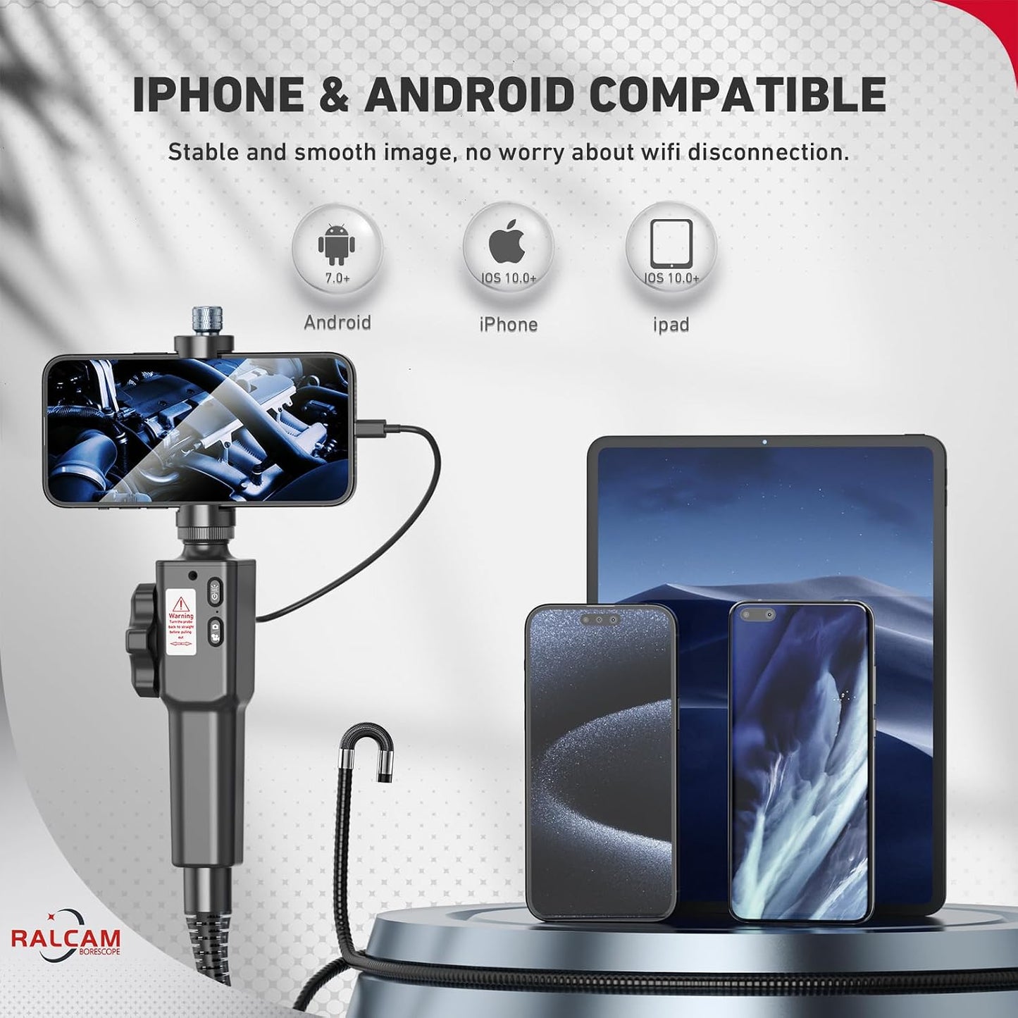 Two-Way Articulating Borescope for iPhone&Android | Endoscope Camera with Light, HD Inspection Camera with Battery for Automotive, Engine, Pipe 0.33in Lens-3.3FT Flexible Cable