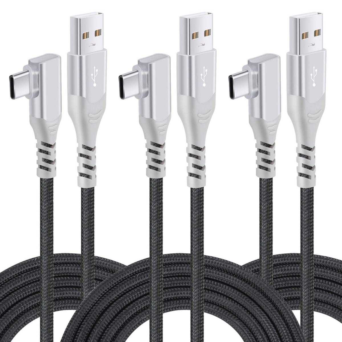 USB C Cable Fast Charging,3Pack 10ft Nylon Right Angle USB A to USB C Cable