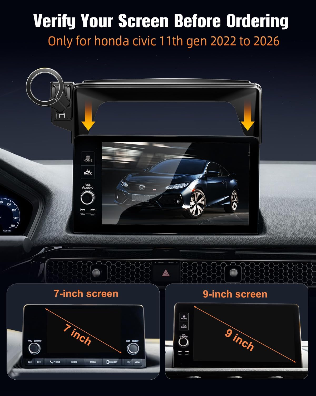 pop-tech Magnetic Phone Holder for Honda Civic 11th Gen 2022 2023 2024 2025 2026, 360° Car Screen Phone Mount Made for Civic Hatchback Sedan Touchscreen, Compatible with Magsafe iPhone Accessories