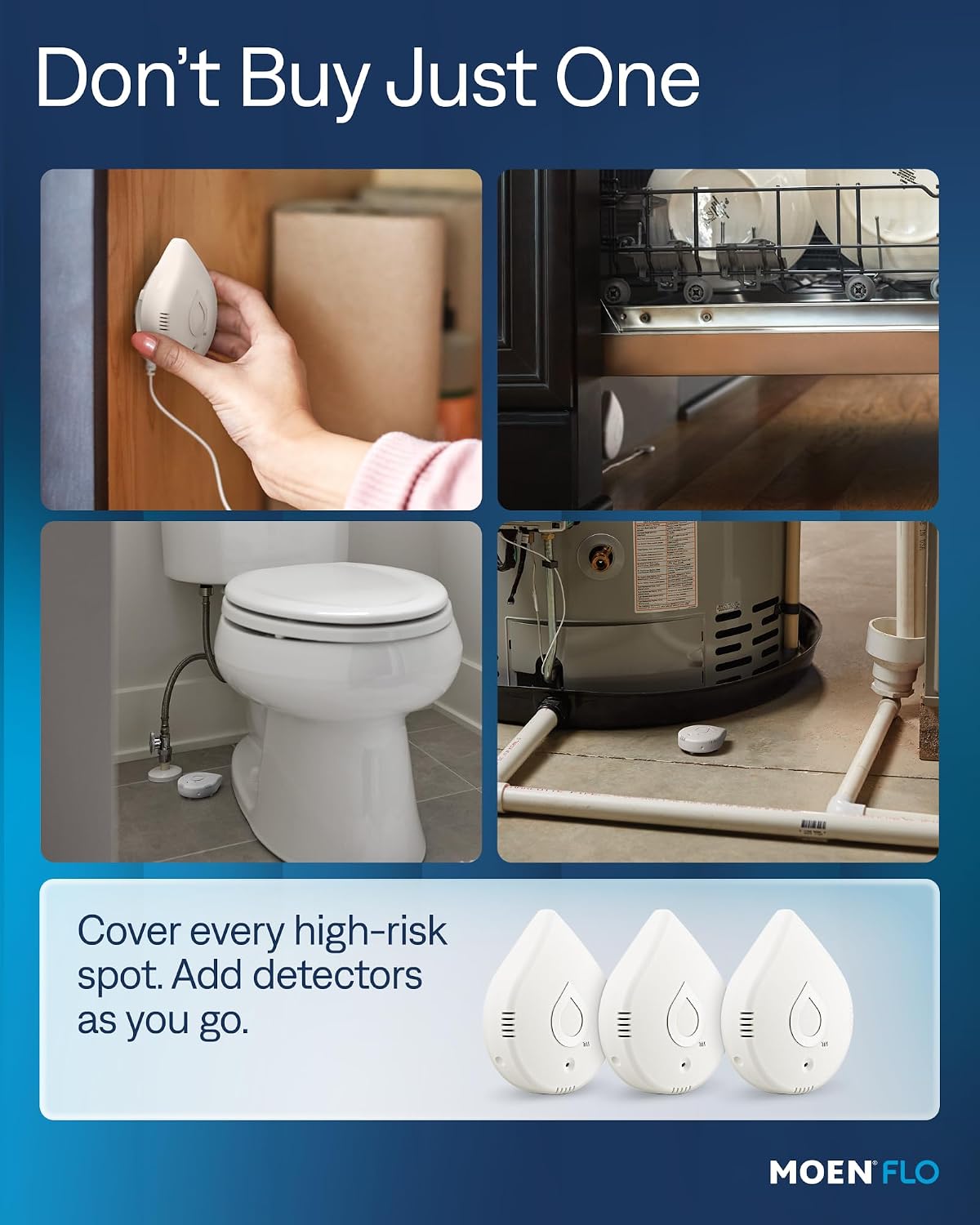 Moen White Flo Smart Water Leak Detector, Water Sensor Alarm for Home, 3-Pack, 920-005