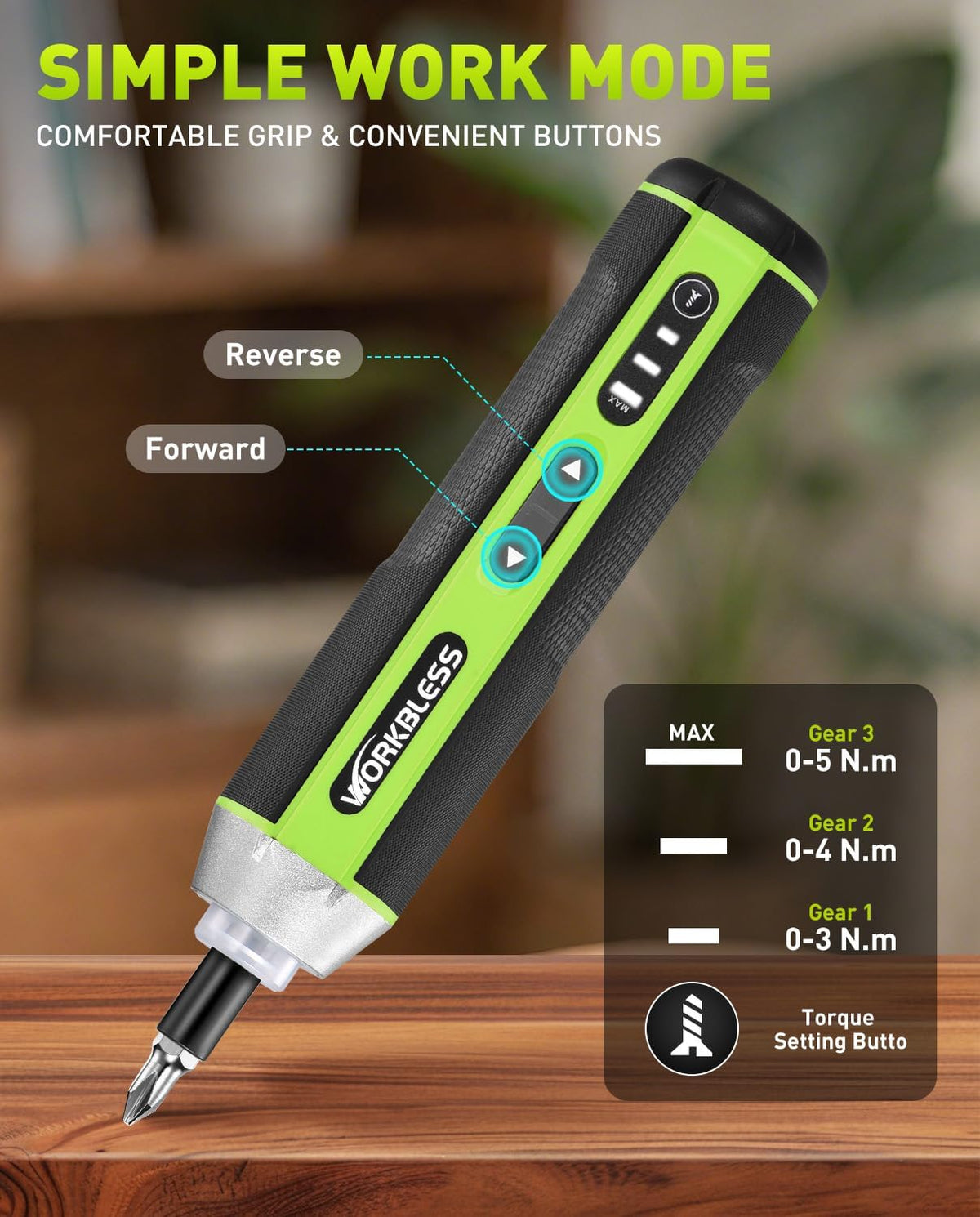 Electric Screwdriver Set with 3 Torque Settings 5N .m Max Torque | 3.7V Cordless Screwdriver with 300RPM & LED Light, USB-C Charging Cable with 26Pcs Accessory Kit for Furniture, DIY