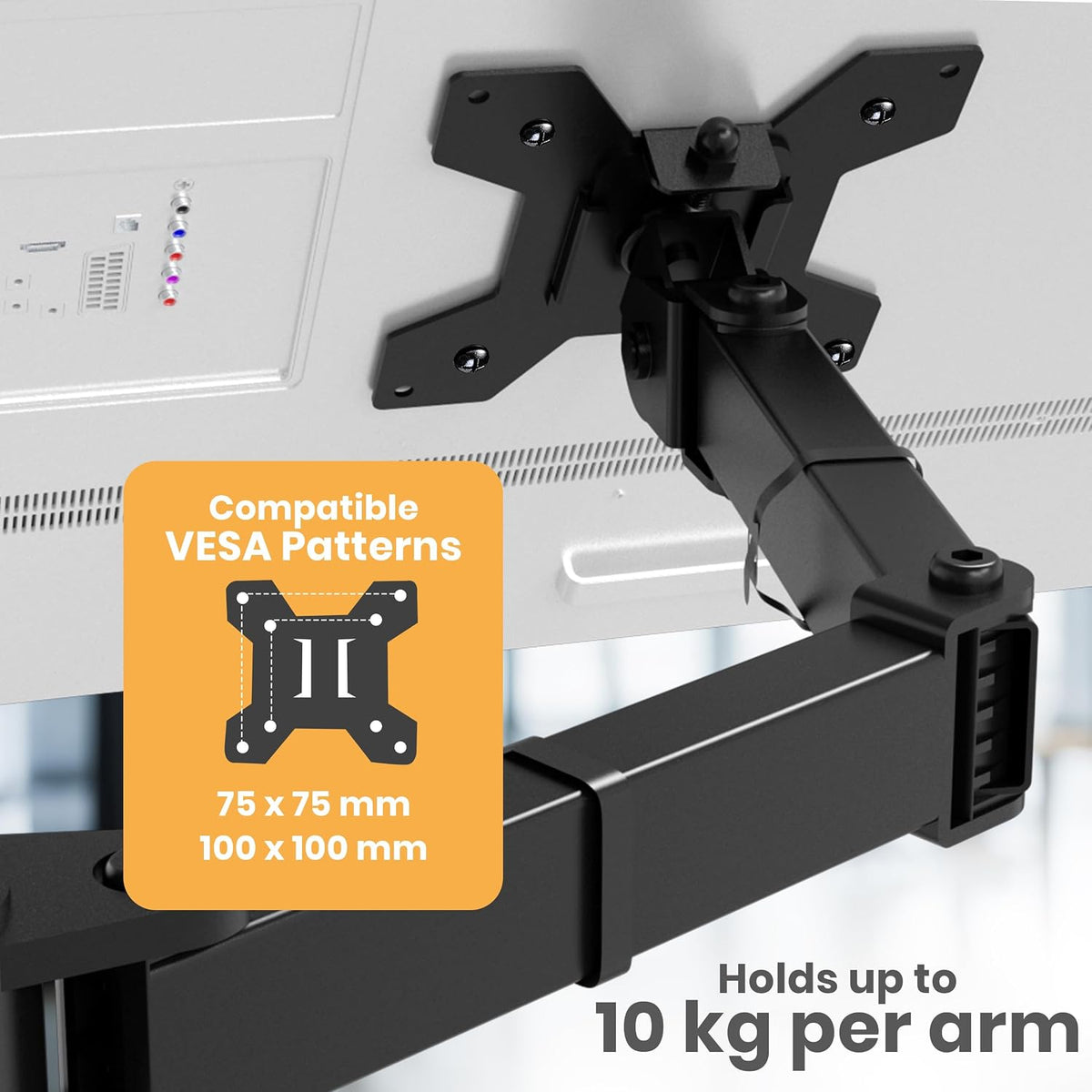 Utopia Home Dual Monitor Arms Adjustable Screen, Arm Desk Mount for 13-32 Inch Screens, VESA 75/100mm, Full Motion Tilt & 360° Rotation, Max 10kg per Arm, Height Adjustable up to 410mm (Black)