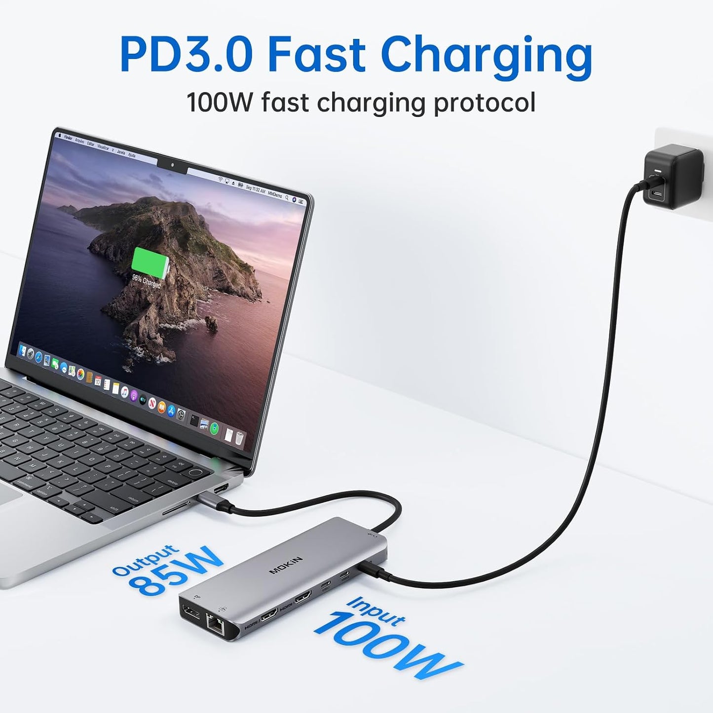 USB C Laptop Docking Station Dual Monitor Dual HDMI 4K DP Triple Display Hub, 13 in 1 MOKiN USB C Hub with 3 Monitors, DisplayPort, USB 3.1, RJ45, 100W PD, Card Reader, Audio/Mic, for Dell HP Lenovo