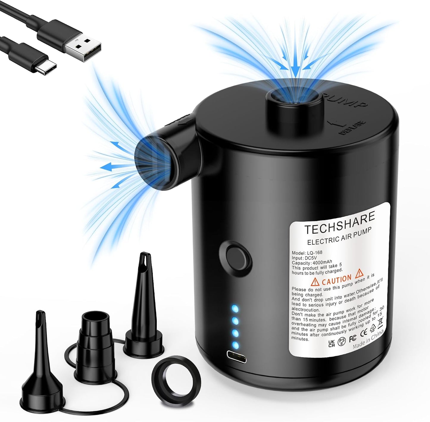 Air Pump for Air Mattress, Air Mattress Pump for Inflatables, Quick Fill Inflator Deflator Air Pump Perfect for Outdoor Camping Inflatable Boat Blow Up Pool Water Toy Car Air Bed