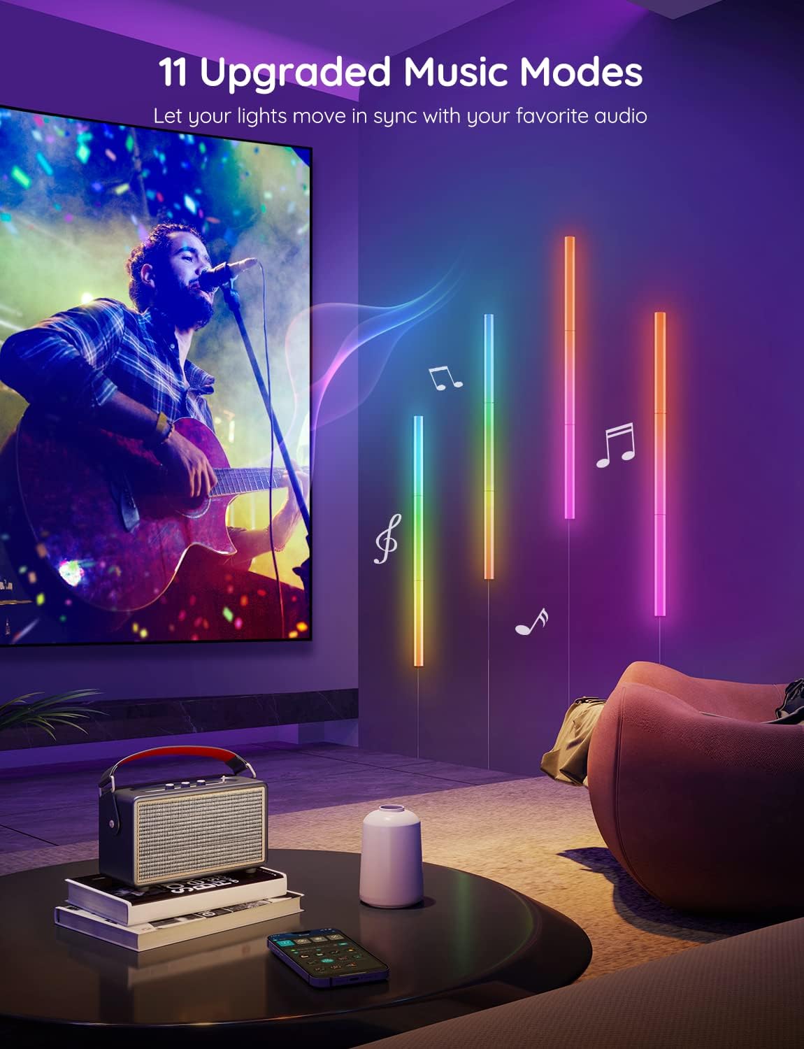 Govee Glide Wall Lights, Smart Gaming Light Bar, Works with SmartThings | RGBIC LED Wall Lamp for Bedroom, DIY, 6 Count Light Bar for Gaming Room(2 Panels Set and 3 Sections/Panel)