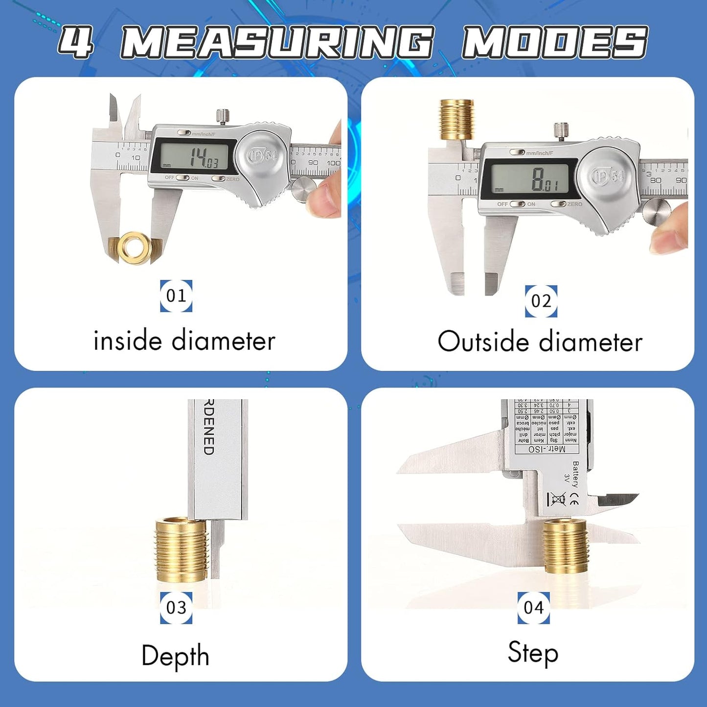 Electronic Digital Calipers, inch and Millimeter Conversion,LCD Screen displays 0-6" Caliper Measuring Tool, Automatic Shutdown, Suitable for DIY/Jewelry Measurement (150mm inch/mm/Fraction)