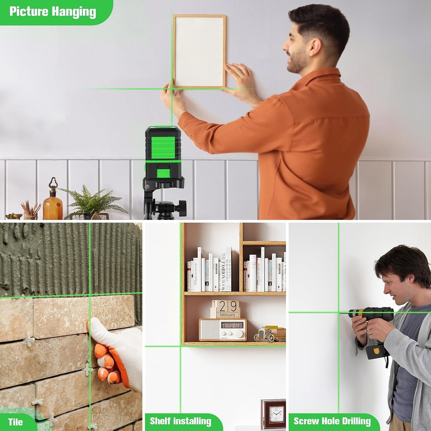 Laser Level with Tripod, 100Ft Green Cross Line Rotary Laser Tool | Rotatable 360 Degree, Manual Self leveling and Pulse Mode,IP54 Waterproof & Battery for Indoor/Outdoor Use