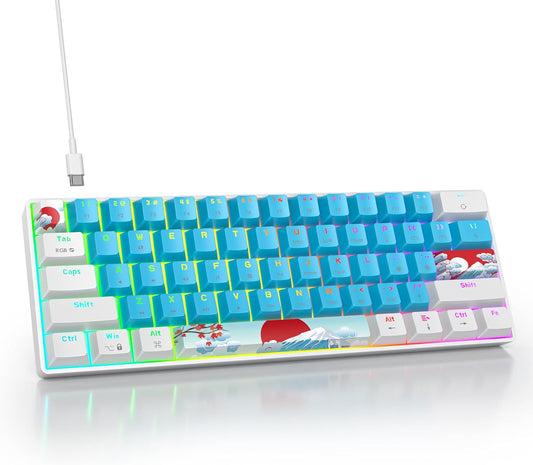 60% Mechanical Keyboard White and Blue, Compact 60 Percent Gaming Key Board RGB Backlit, 61 Keys Mini Keyboard, USB Wired Office Keyboards for Windows Mac Laptop PC (61 Blue/Red Switches)