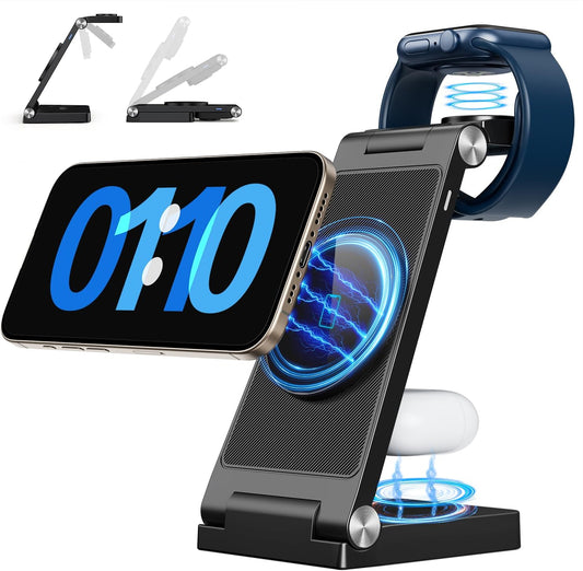 2026 Traveling Wireless Mag-Safe Fast Charging Station,Magnetic 3 in 1 Charger with Light for iPhone 17 16 15 14 13 12 Pro Max Plus,Apple Watch Series & Air pods 4 3 2 Pro-Gifts for Wife & Husband