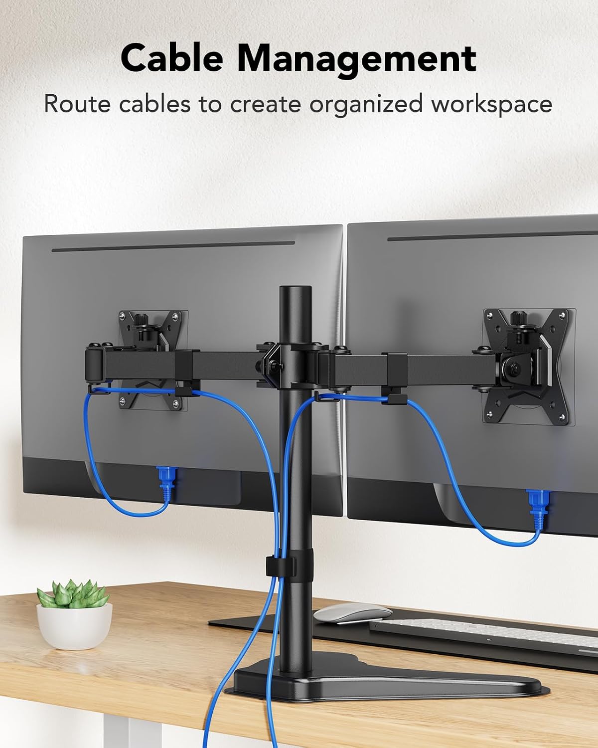 HUANUO 32 inches Dual Monitor Stand up to 17.6lbs per Arm, High-Grade Aluminum Free Standing Dual Monitors Mount for 2 Screens. Fully Adjustable Dual Monitor Stand for Desk with Tilt, Swivel, Rotation