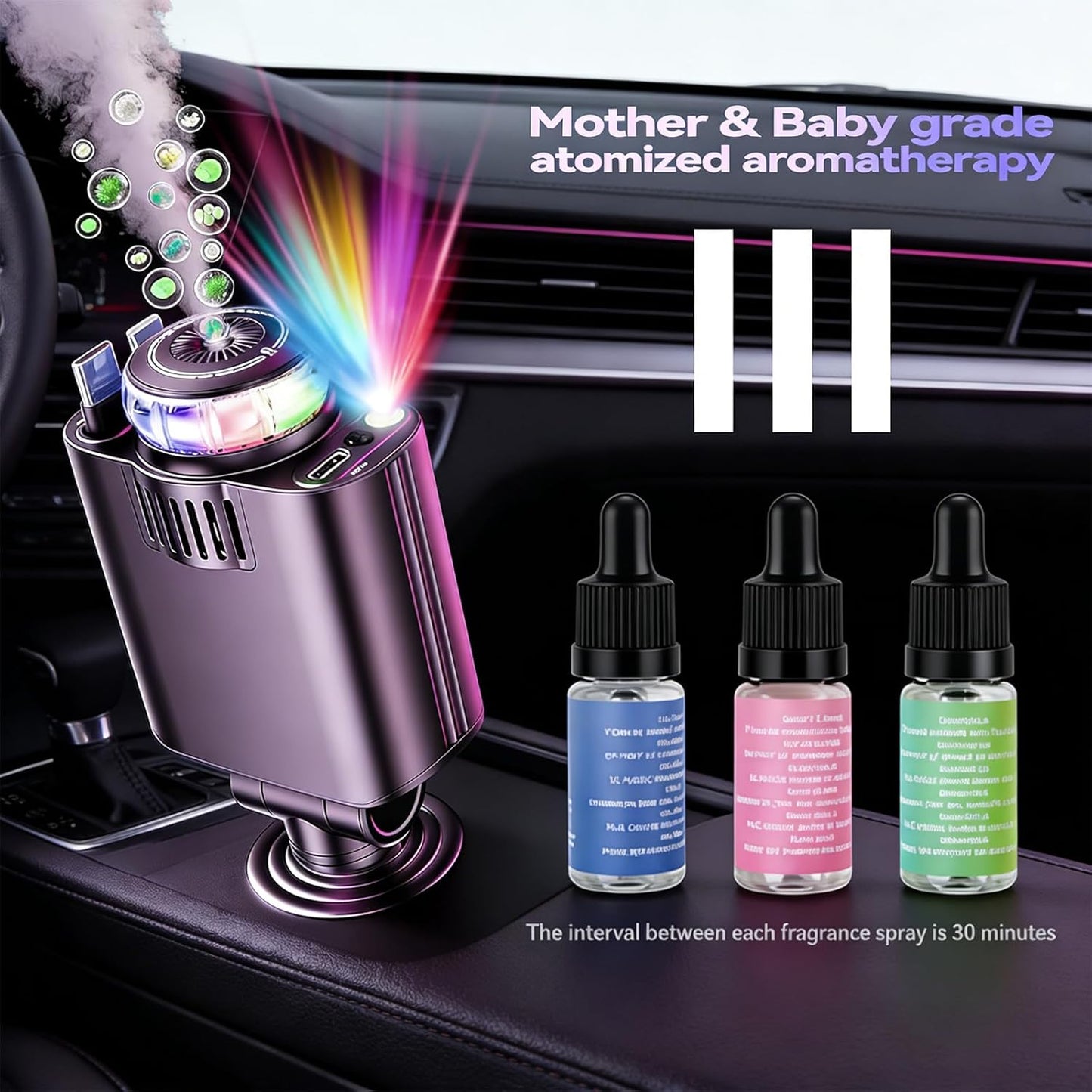 5 in 1 Retractable USB C Car Charger Fast Charge Aromatherapy Starry Sky | 69W Car Chargers Fast Charging Adapter with Air Freshener & Starlight, Compatible with iPhone 17 16 15 14 13 & Android