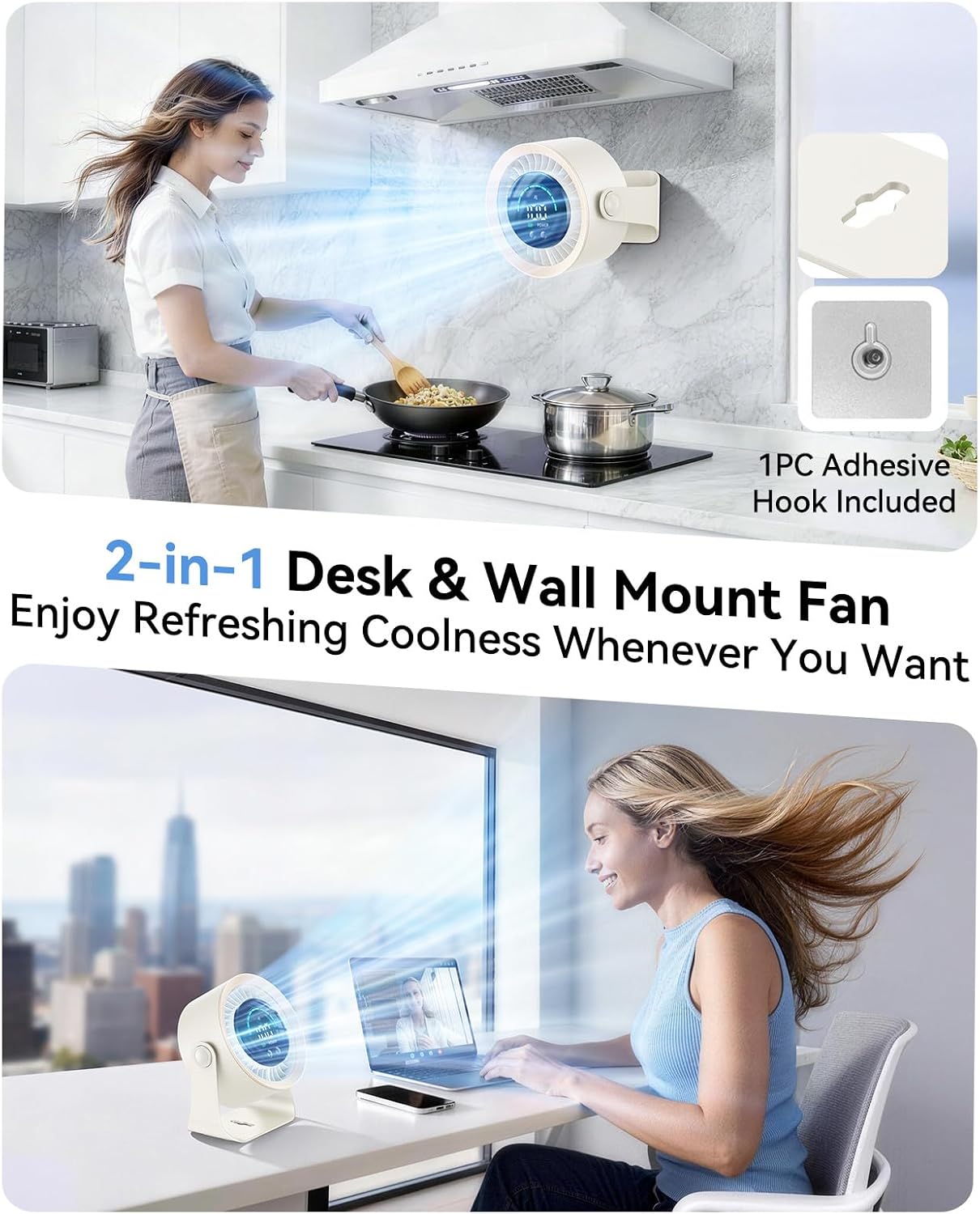 DIGIX Portable Desk Fan, 100 Speeds, 360° Rotation, USB Rechargeable | Quiet LED Display Table Fan with Wall Mount Design. Small Personal Cooling Fans for Home, Bedroom, Office & Travel, White