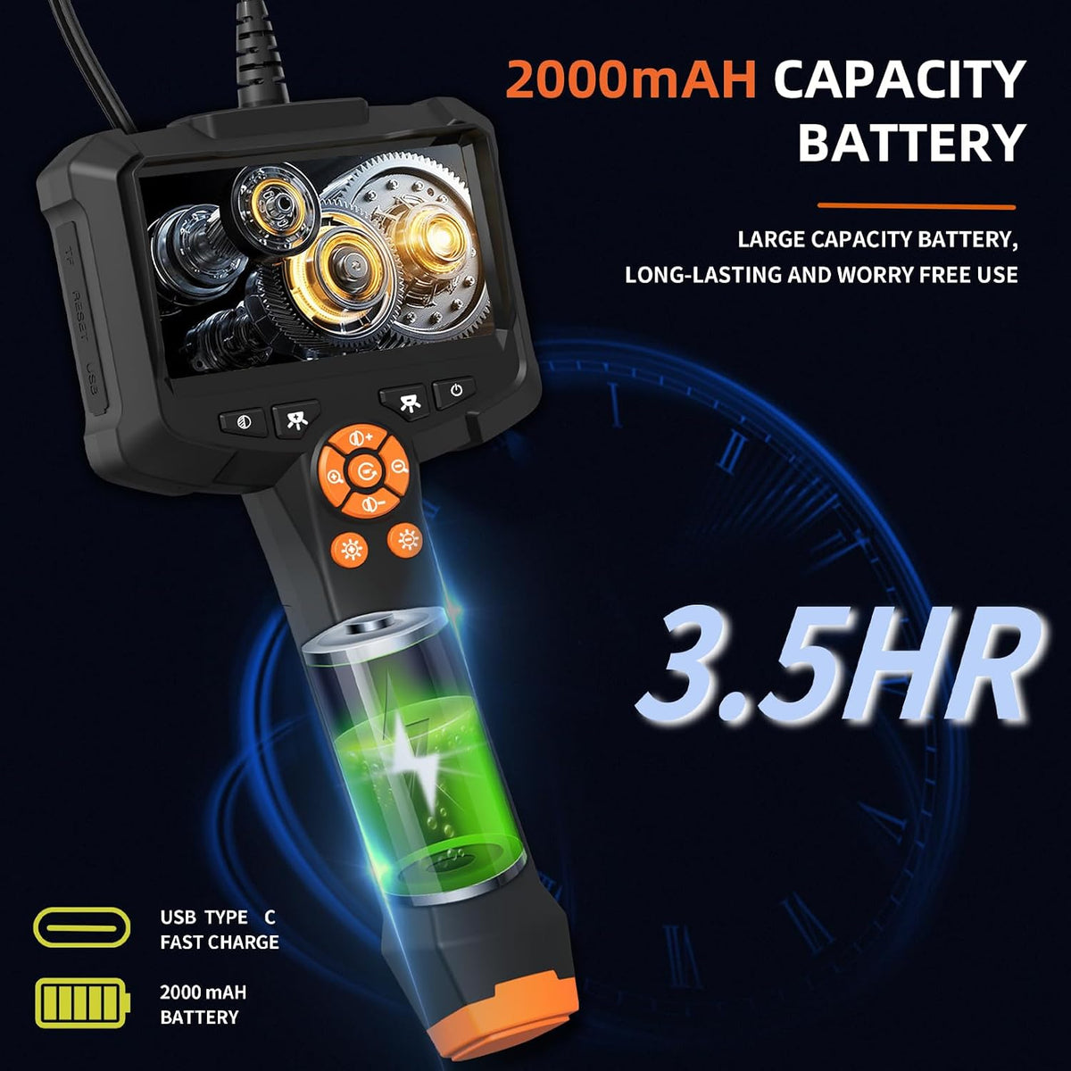 Daxiongmao Borescope 1080P Industrial Endoscope Inspection Camera | Mechanical Tool for Automotive, HVAC, Plumbing, 4.3" IPS Screen, IP67 Waterproof & 16.5ft Semi-Rigid Flexible Snake Probe