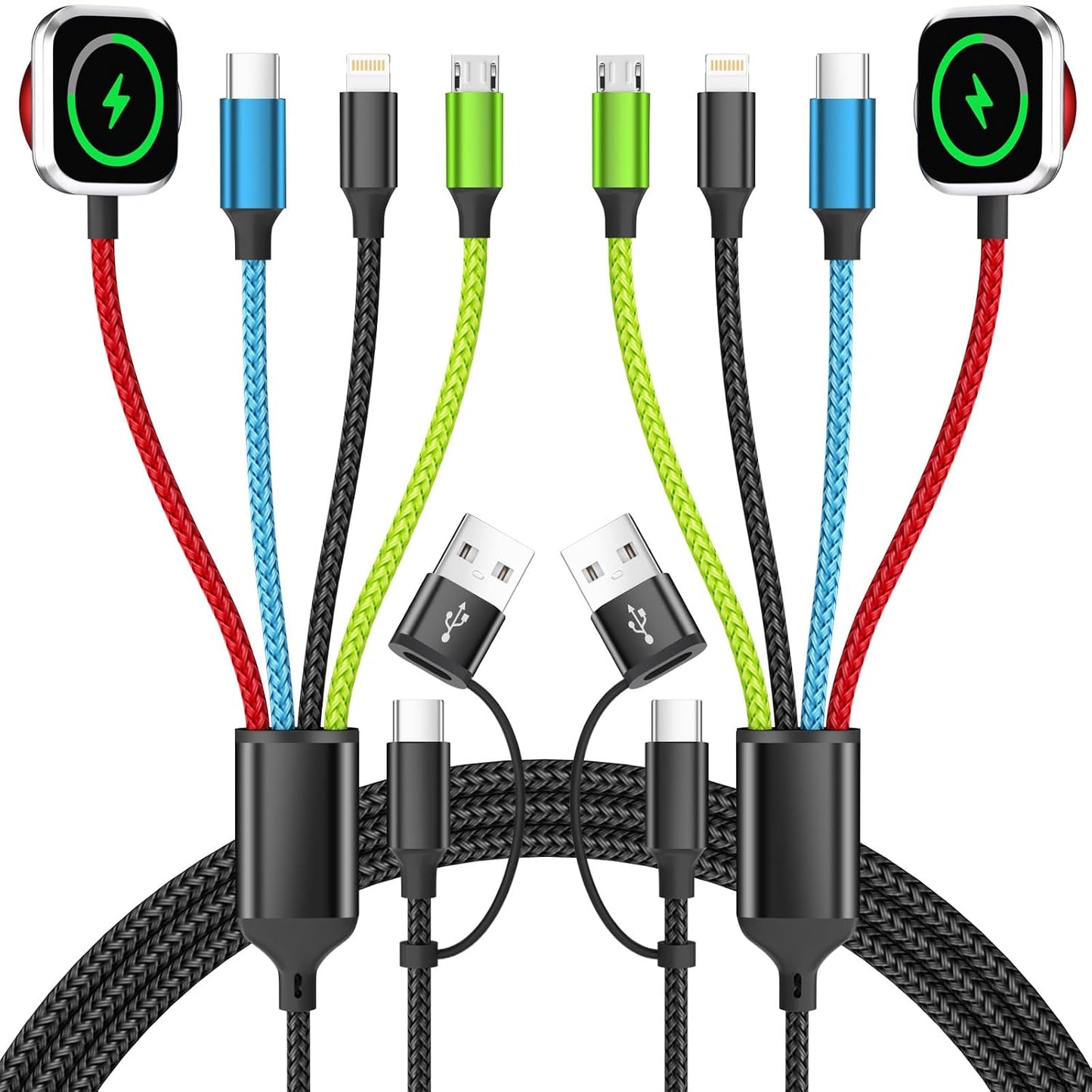 Multi Charging Cable with iWatch Charger, 2 Pack 5FT Travel Essentials | One Cable Charges Multiple Devices, Perfect for Travel, Cruises, Road Trips and Everyday Use while Reducing Cable Clutter
