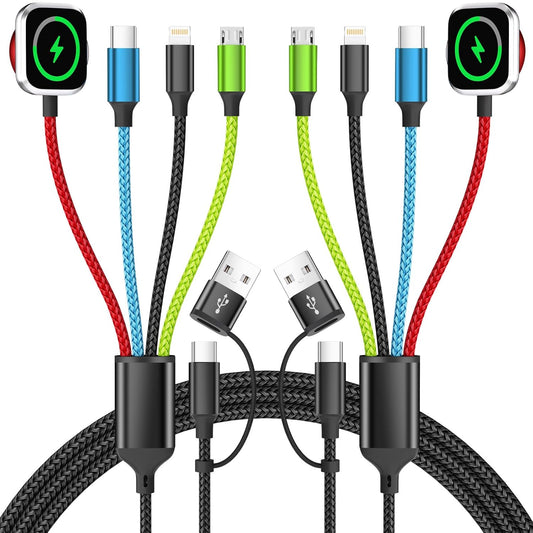 Multi Charging Cable with iWatch Charger, 2 Pack 5FT Travel Essentials | One Cable Charges Multiple Devices, Perfect for Travel, Cruises, Road Trips and Everyday Use while Reducing Cable Clutter