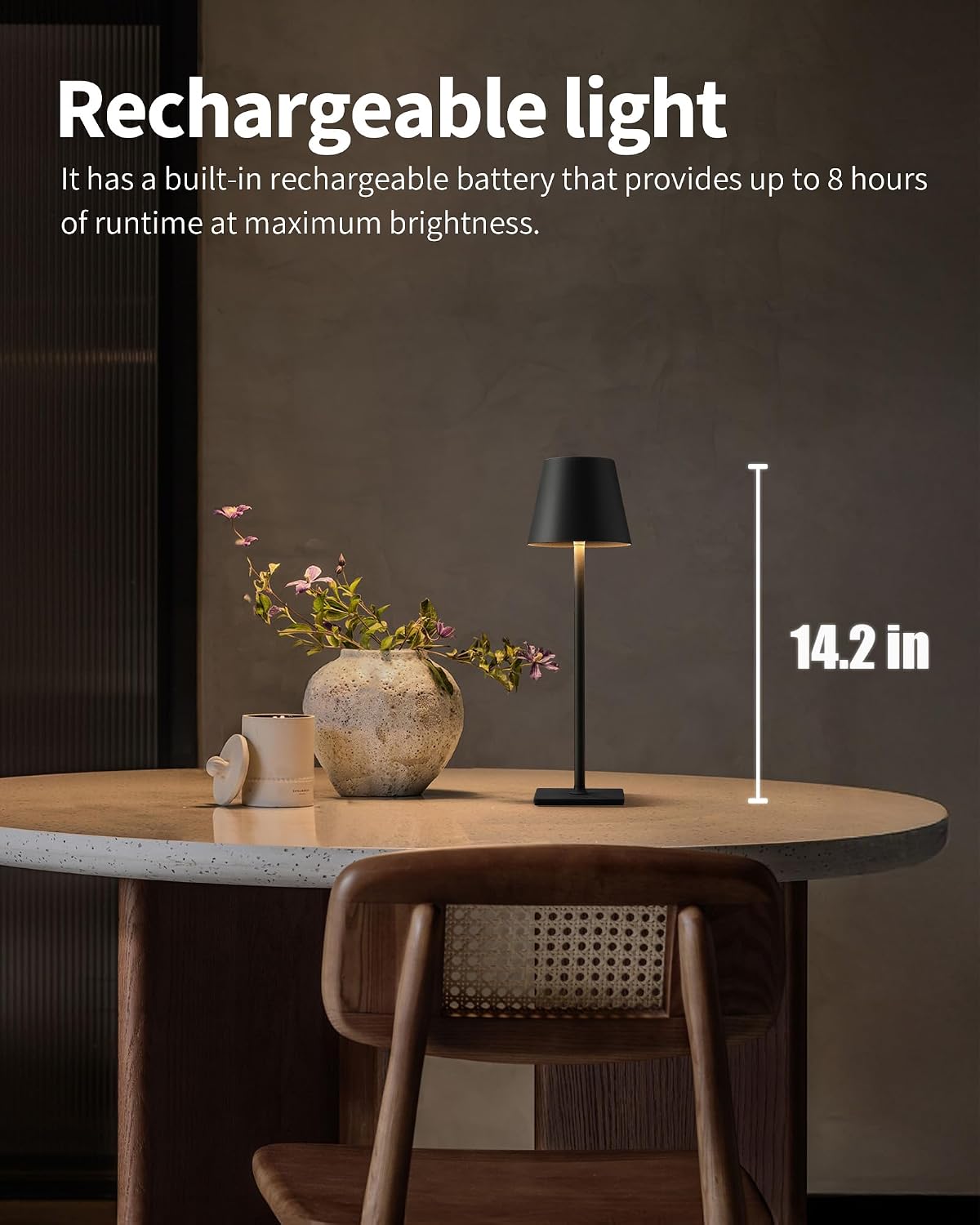 KDG 2 Pack Cordless Black Table Lamps, Rechargeable Portable LED Desk Lamps | 5000mAh Battery Operated 3 Color Stepless Dimming Up for Restaurant, Bedroom, Outdoor Party, Camping, Coffee Shop, Nightlight